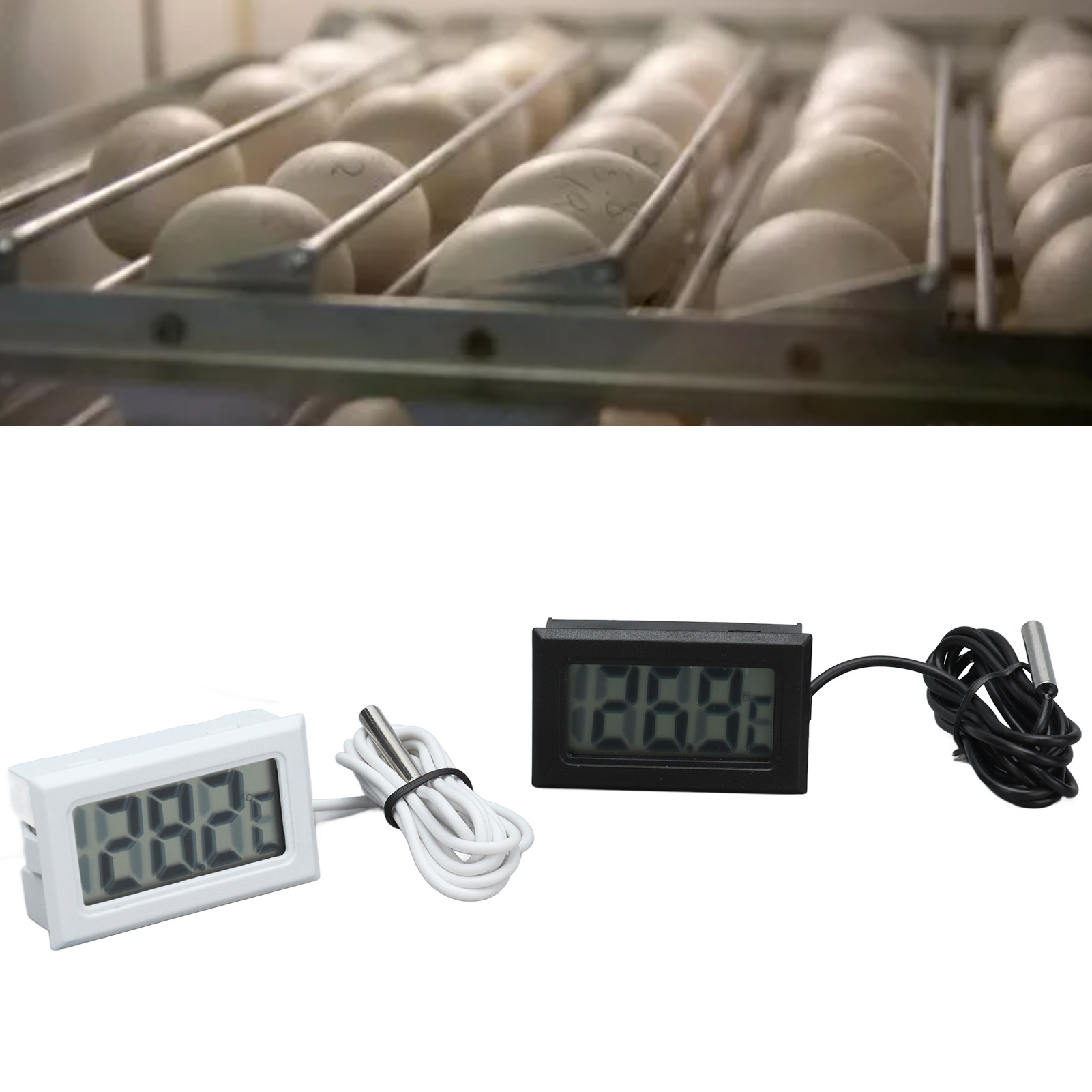 Zwei Elektronische Digitalthermometer Mit Sonden, Aktualisierungsrate 2 Sekunden, Schwarzweiß.
