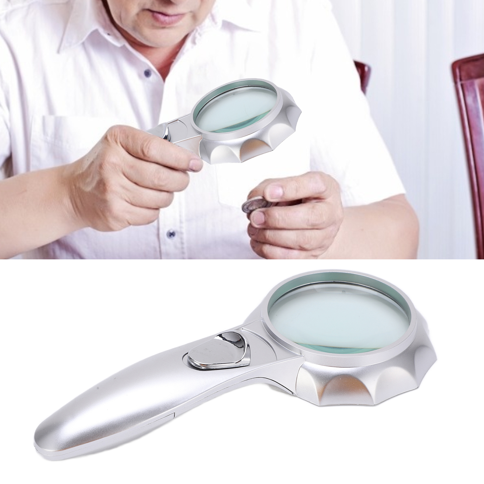 Th-600555 6 Led Schirmlampe, Kleiner Dekorativer Rahmen, Tragbare Leselupe Mit Hoher Auflösung.