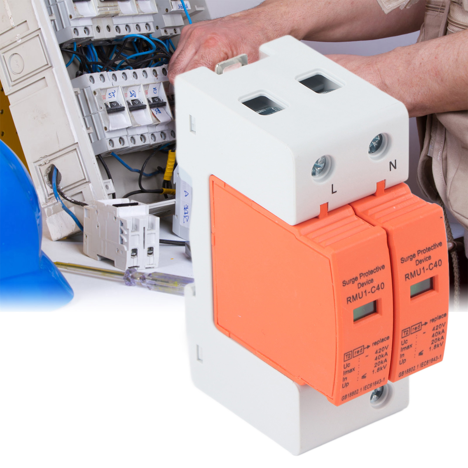 Rmu1-c40 420v Spd 2p Überspannungsschutzgerät Für Den Blitzschutz Im Haushalt, Potenzialausgleichs-überspannungsschutz, Maximale Kapazität: 40 Ka