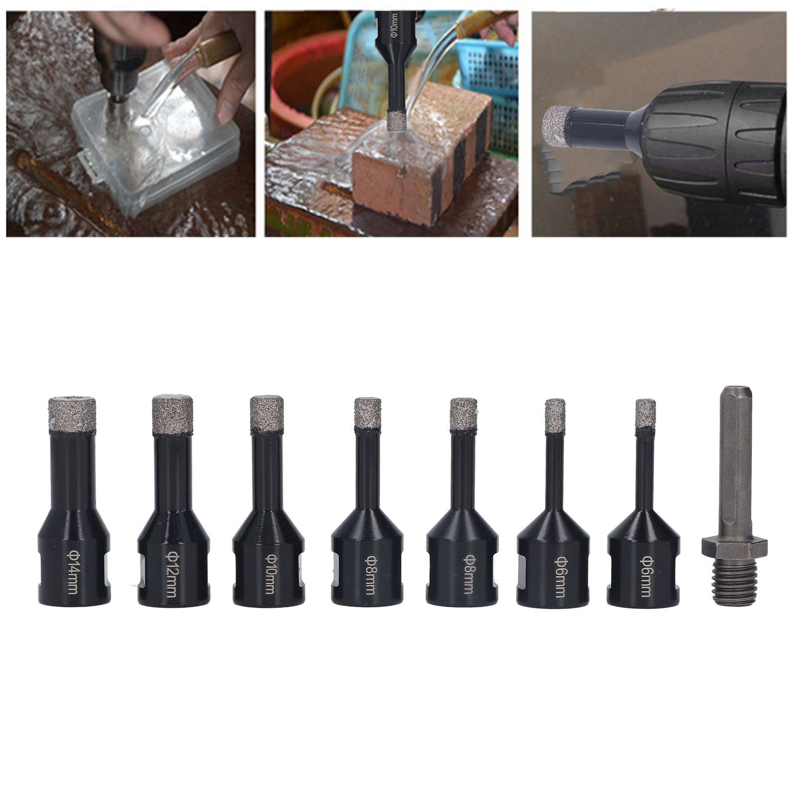 Set Mit 8 Schwarzen, Gelöteten Diamantbohrern M14 Von 6 Bis 14 Mm Für Marmor