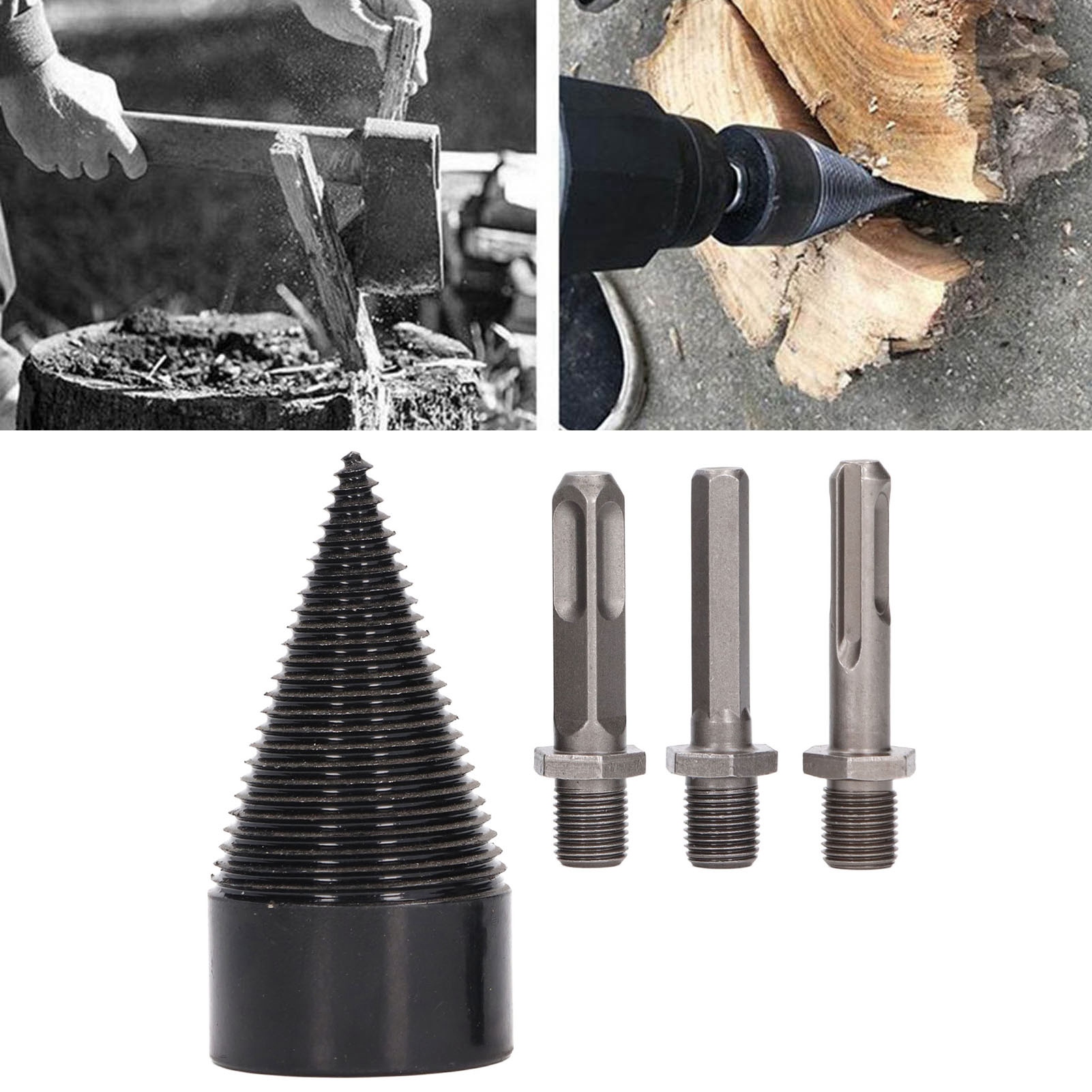 Set Mit 4 Holzbohrern, Holzspalter, Zündkeil-spaltwerkzeug, Abnehmbarer Holzspalter, Hochbelastbarer Konischer Keil, Elektrischer Antriebsbohrer, 45 Mm.