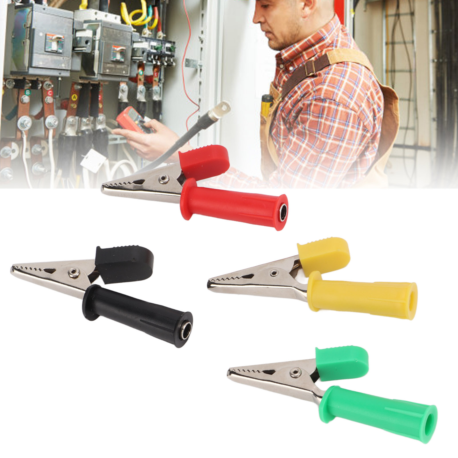 Offene 5-mm-prüfklemmen Aus Vollkupfer, Rot, Schwarz, Gelb Und Grün, Erhältlich Im 5er-pack (j.60045). Mit 4-mm-klinkenstecker Für Stromversorgungstests.