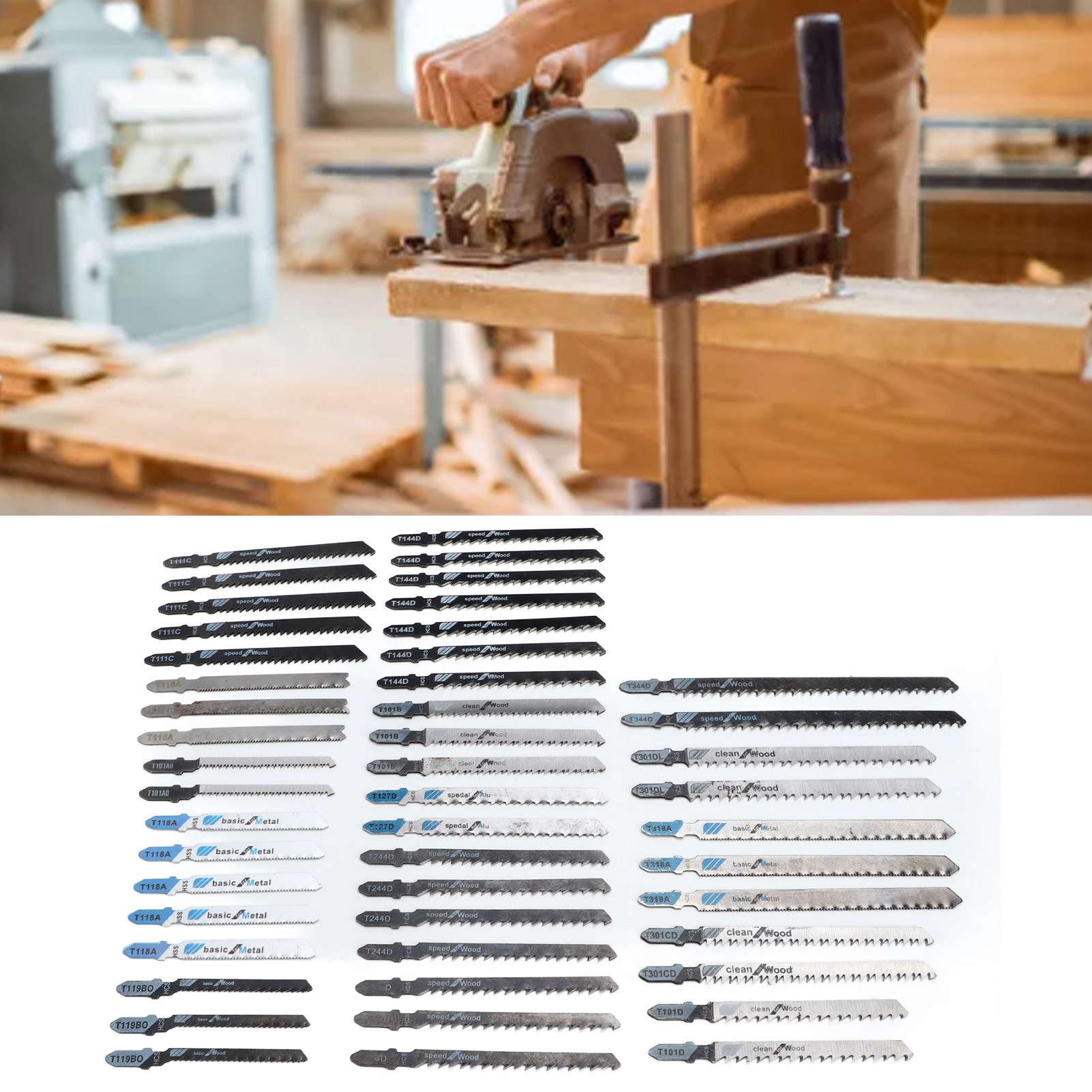 Set Mit 48 Stichsägeblättern Für Die Bearbeitung Von Holz Und Aluminium