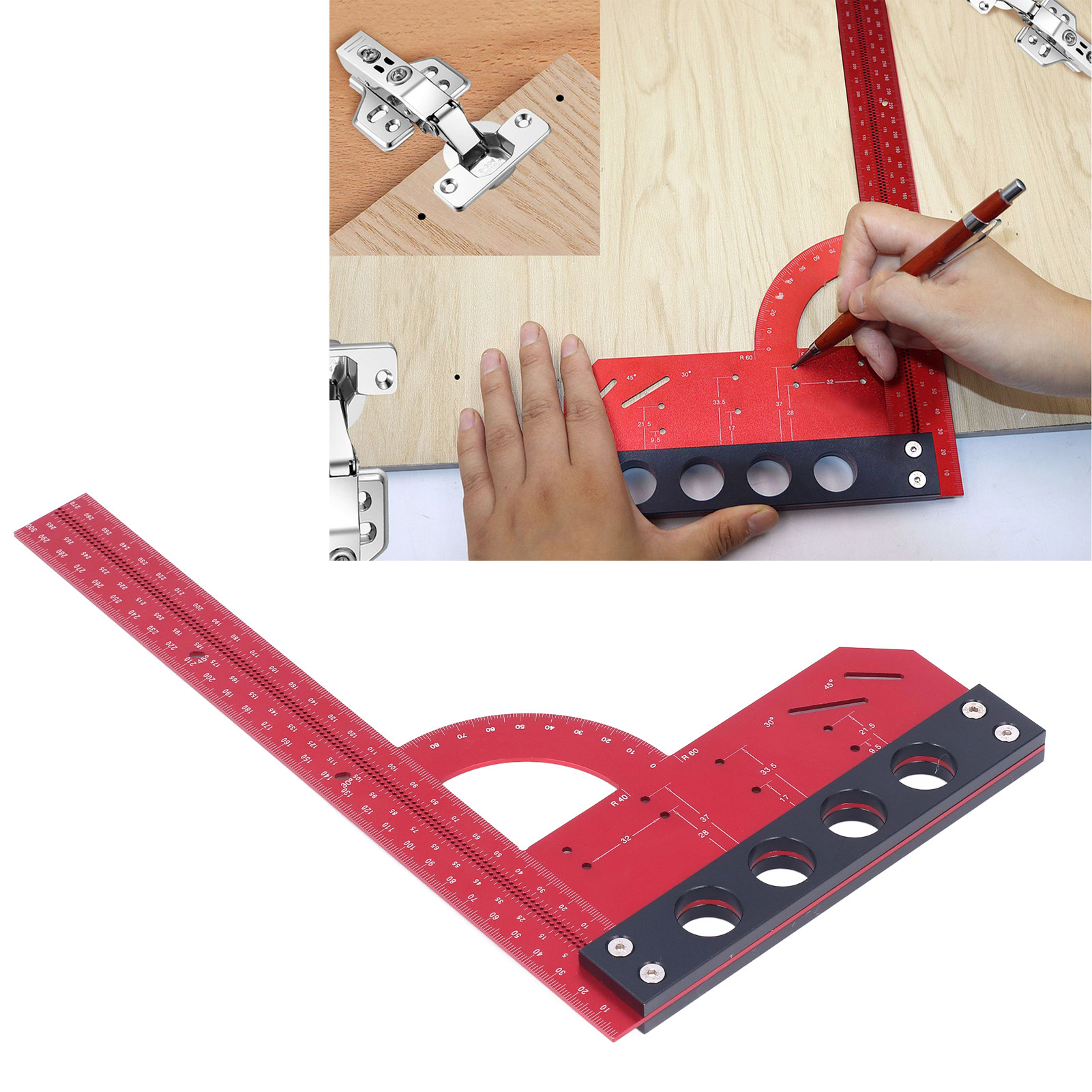 300 Mm Multifunktionaler Rechtwinkliger Markierer Aus Aluminiumlegierung, Holzbearbeitungswerkzeug, Scharnier-montagepositionierer