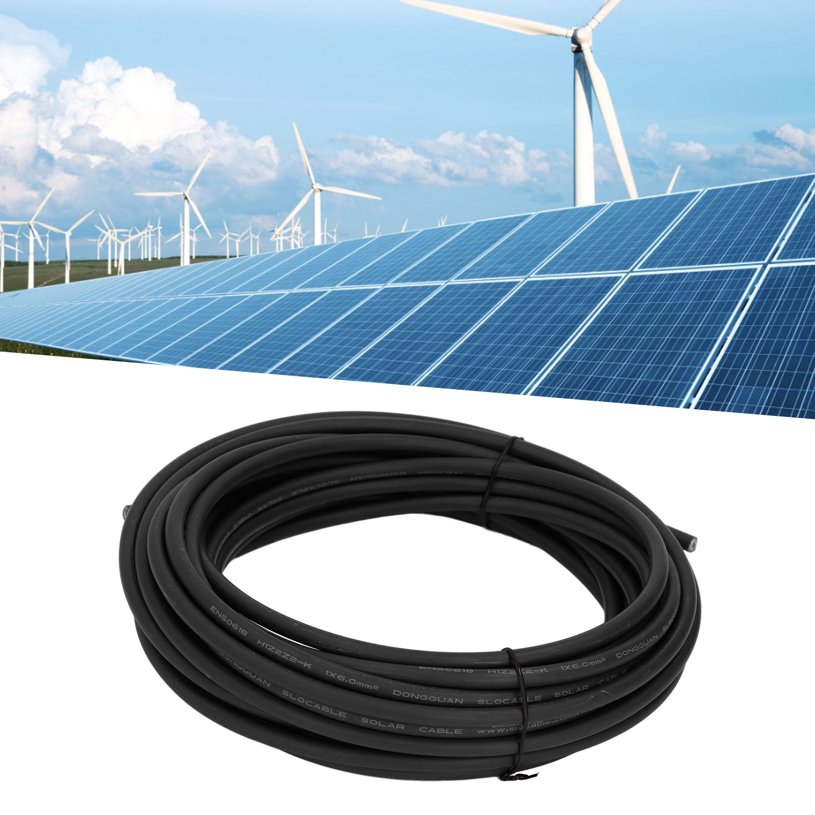 10 M Langes Solar-photovoltaikkabel, 6 Mm² Photovoltaikkabel, Verzinnter Kupferdraht, Schwarzes Solar-photovoltaikkabel
