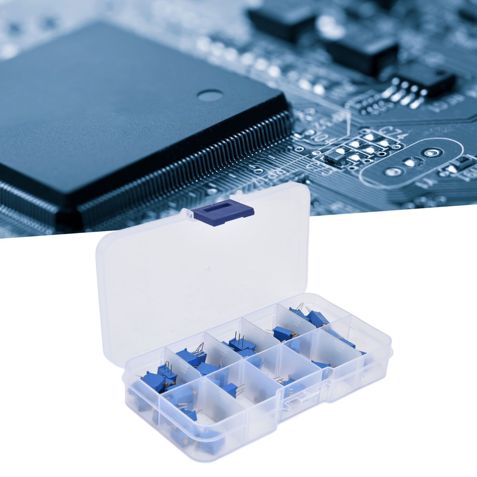 Konvolut Von 50 Einstellbaren Potentiometern 3296w (10 Verschiedene Bauteiltypen) Mit Box (0-315v) (100ω-100kω)