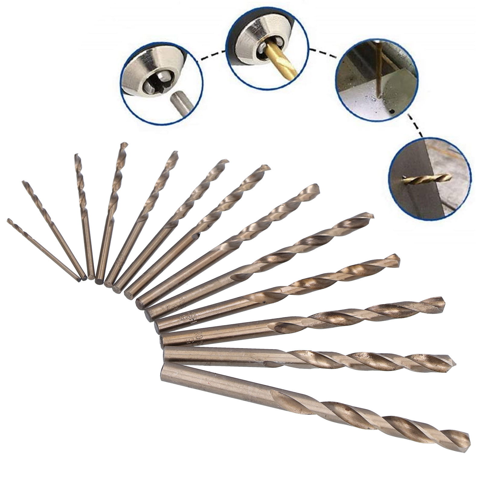 Set Mit 13 Spiralbohrern, Hss-kobaltbohrern, Hitzebeständigen Bohrern Von 1,5 Mm Bis 6,5 Mm