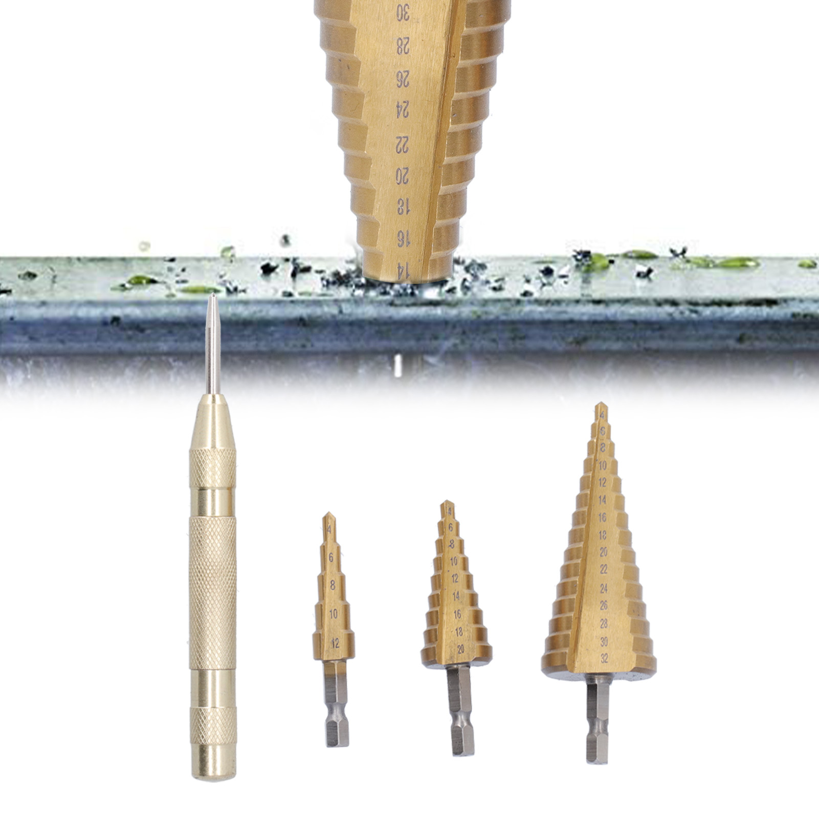 4-teiliges Professionelles Metrisches Kegelbohrer-set, Hss-stufenbohrer-set Für Metall, Pagodenform.