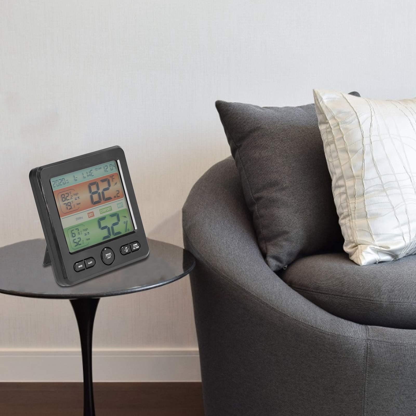 Ts-6211 Innenthermometer Und Hygrometer, Großes Display, Wand- Oder Standmontage, Wecker, Hochpräzises Digitales Elektronisches Thermometer, Schwarz