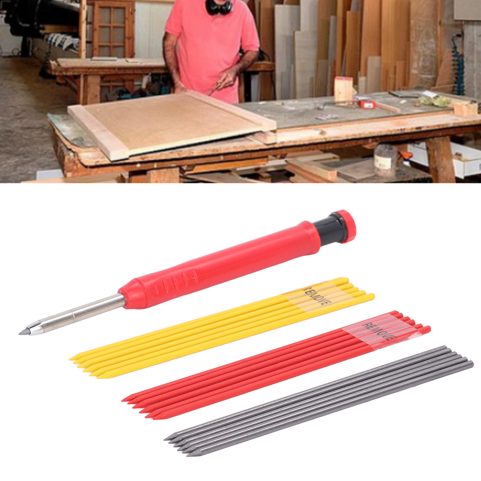 Set Mit 19 Linienmarkern Für Die Holzbearbeitung + Mehrfarbige Nachfüllminen