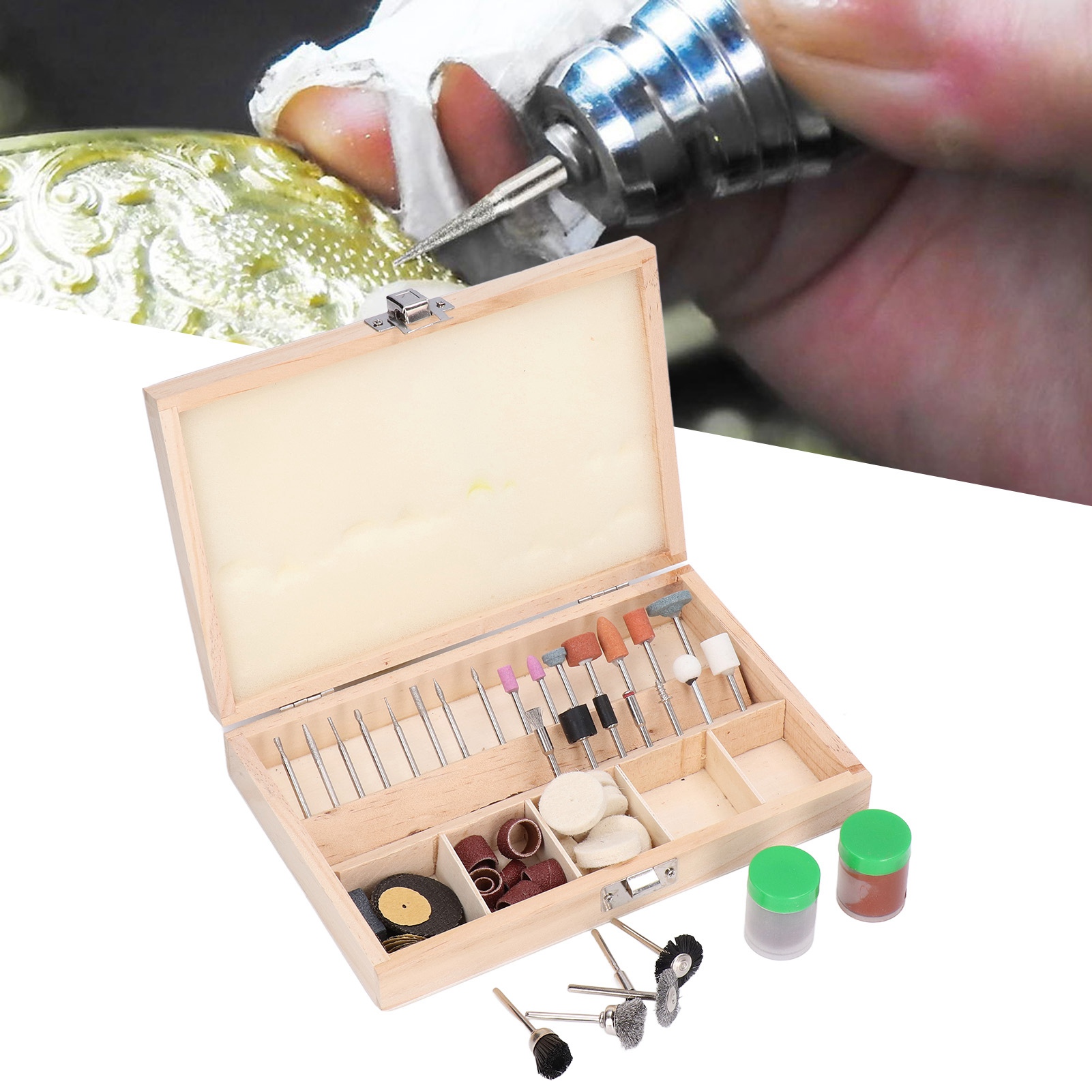 Set Mit 100 Universellen Zubehörteilen Für Rotationswerkzeuge Zum Schneiden, Schnitzen, Schleifen Und Polieren.