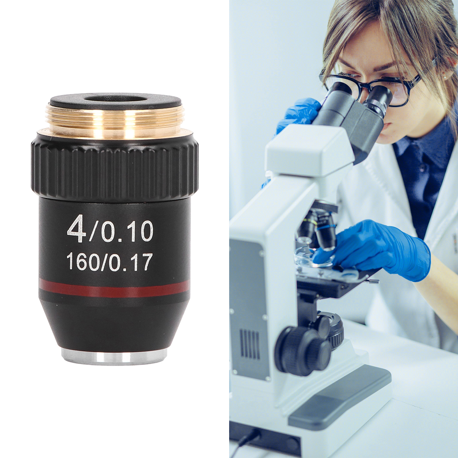Schwarzes Achromatisches 195-objektiv Für Mikroskope, Hohe Vergrößerung 4x, 20,2 Mm Gewinde, Standard-rms-größe Für Mikroskopobjektive.