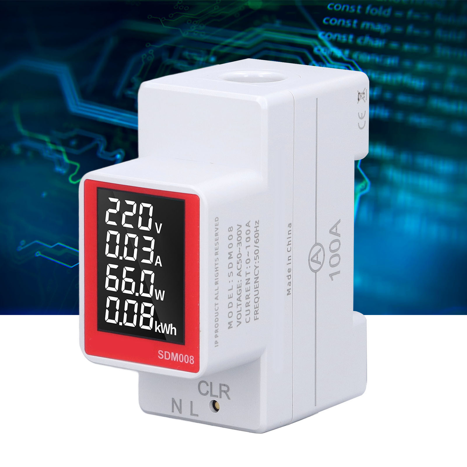 Sdm008 Multifunktionales Digitales Messgerät Für Wechselstrom Mit Spannungs-, Strom-, Leistungs-, Energie-, Reset- Und Nullstellungsfunktionen (ac50300v)