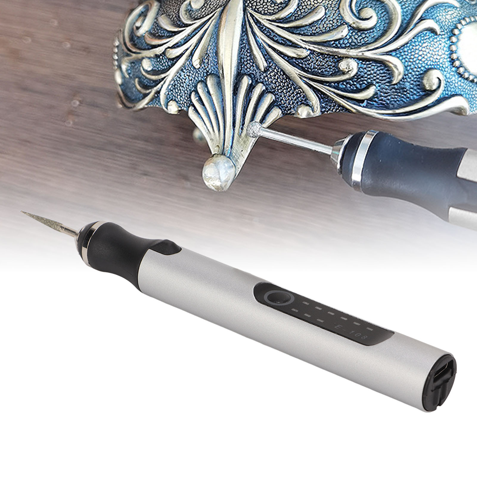 Mini-elektroschleifmaschine, Gravier-, Polier- Und Schleifgerät Mit Lithium-akku, Werkzeugset, Kleiner Elektrischer Polierstift, Silber