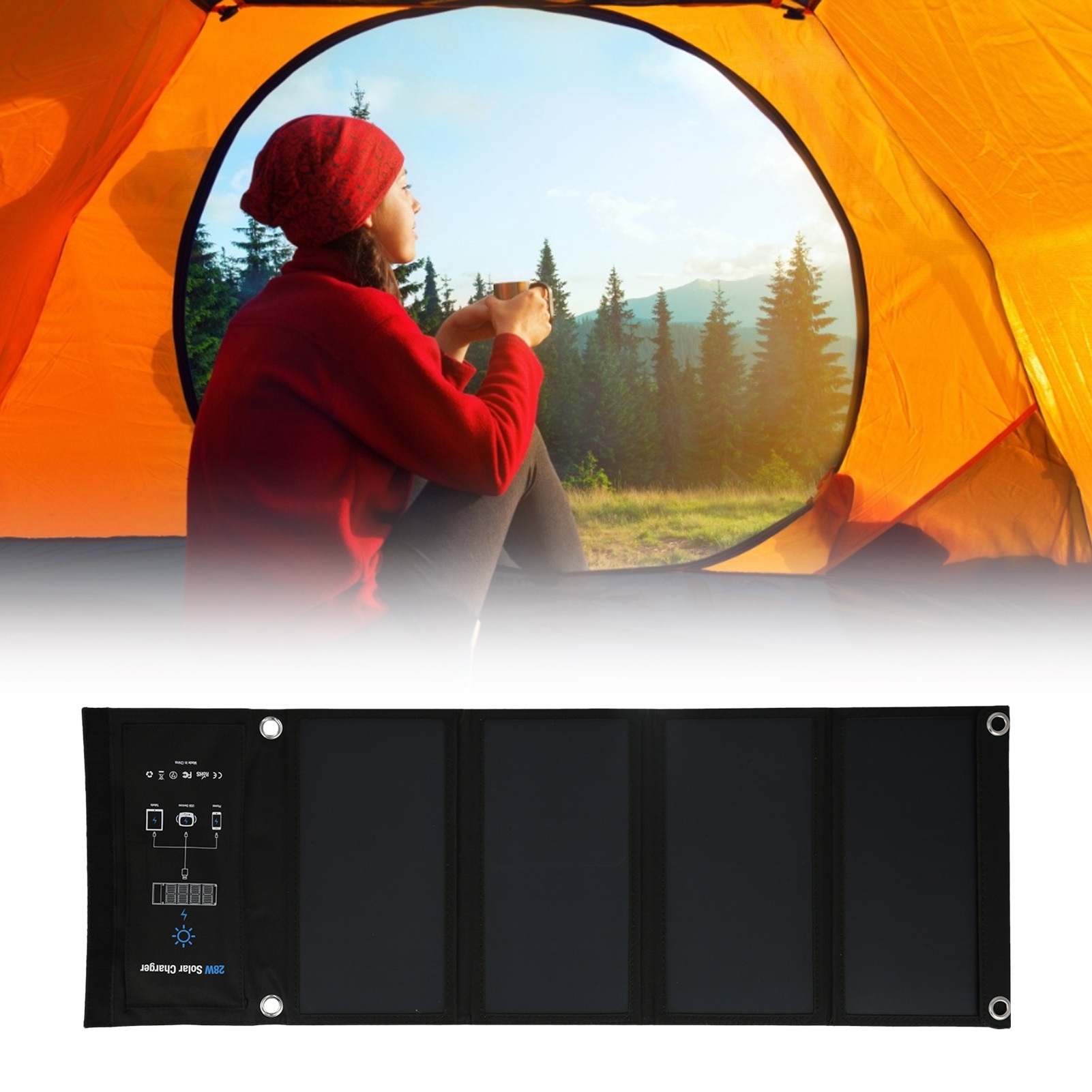 Tragbares 5v Dc 28w Solarladegerät Für Mobiltelefone, Externer Akku Mit Integriertem Solarpanel.