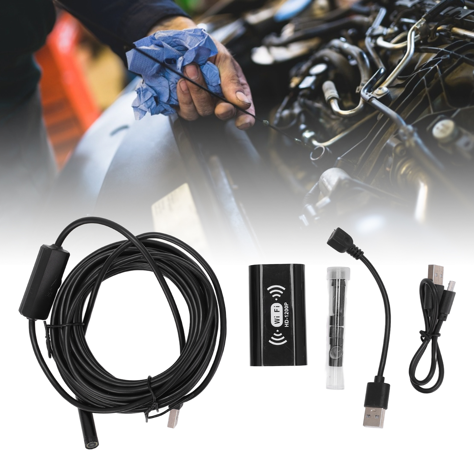 Wifi F130 8mm Kabelgebundenes Endoskop, Hochauflösende Wasserdichte Sonde, 5m Industrie-endoskop
