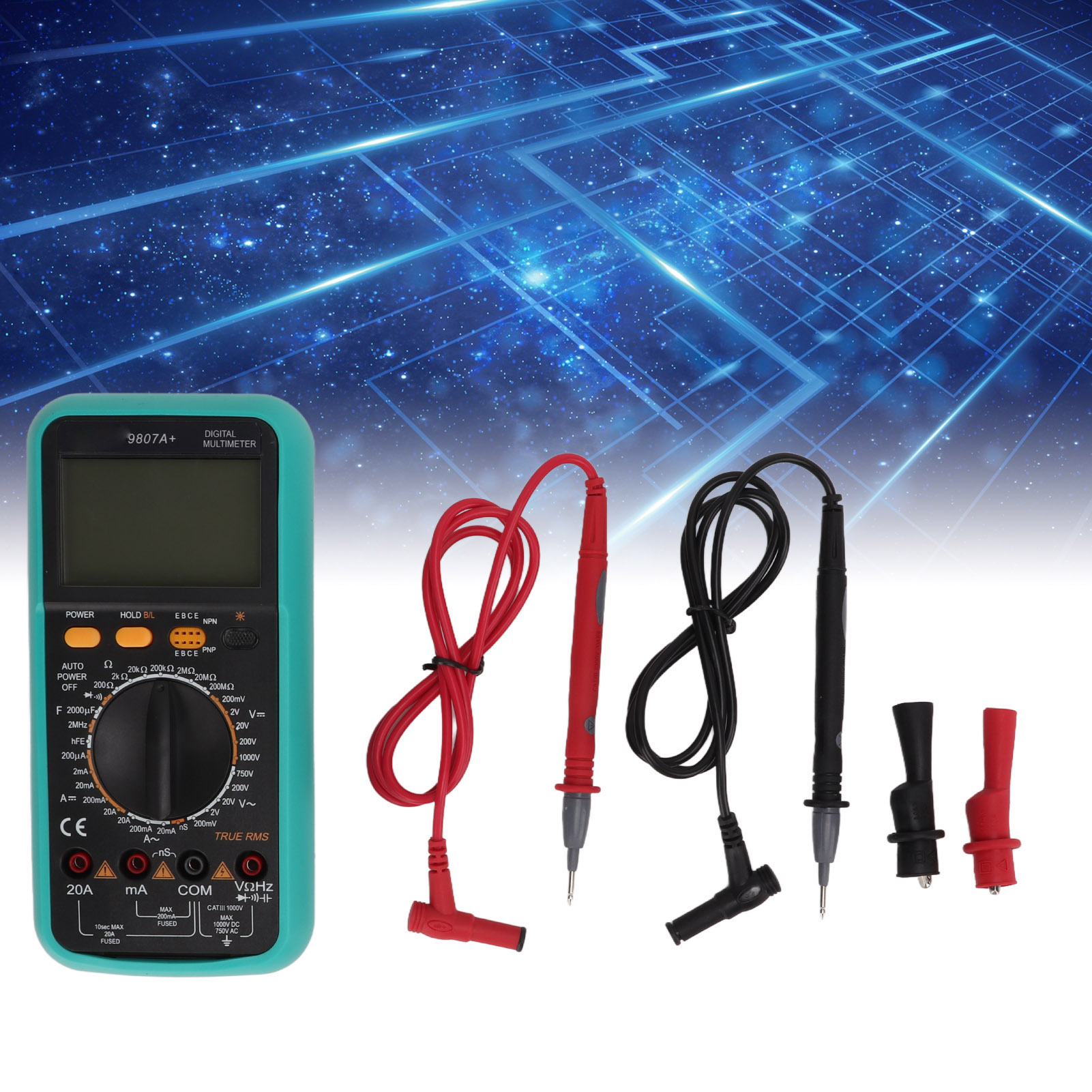 9807a+ Elektrische Instrumente Und Messgeräte Tragbares Digitales Multimeter Zur Leitfähigkeitsprüfung Mit Akustischem Und Optischem Alarm