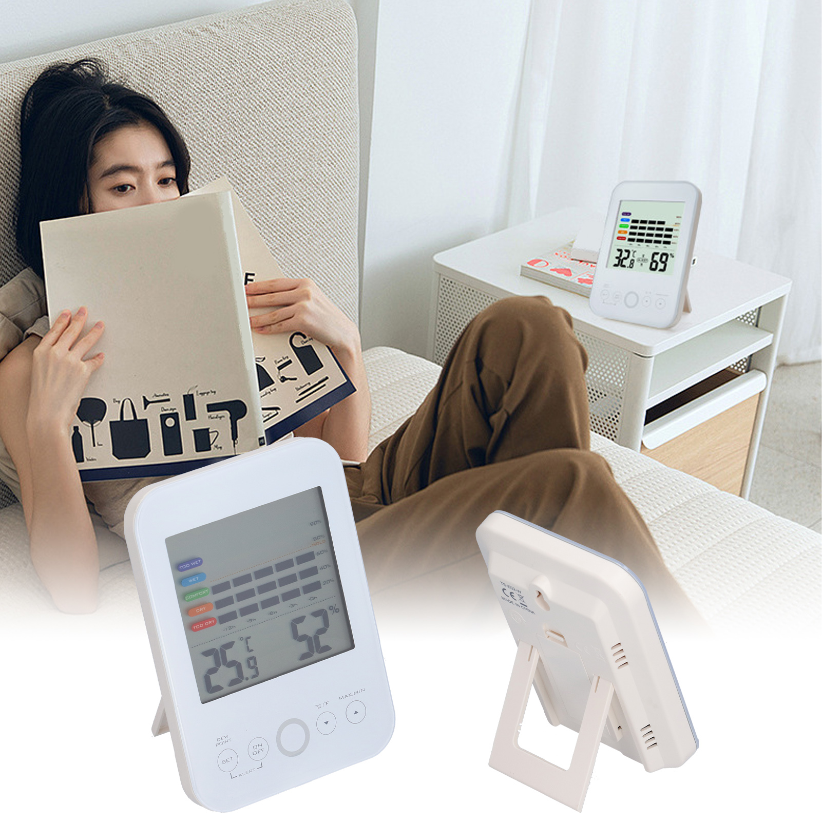 Ts-e02-w Touchscreen-thermometer Und Hygrometer Für Zuhause, Innenräume Und Babyzimmer - Hochpräzises Digitales Elektronisches Thermometer Und Hygrometer