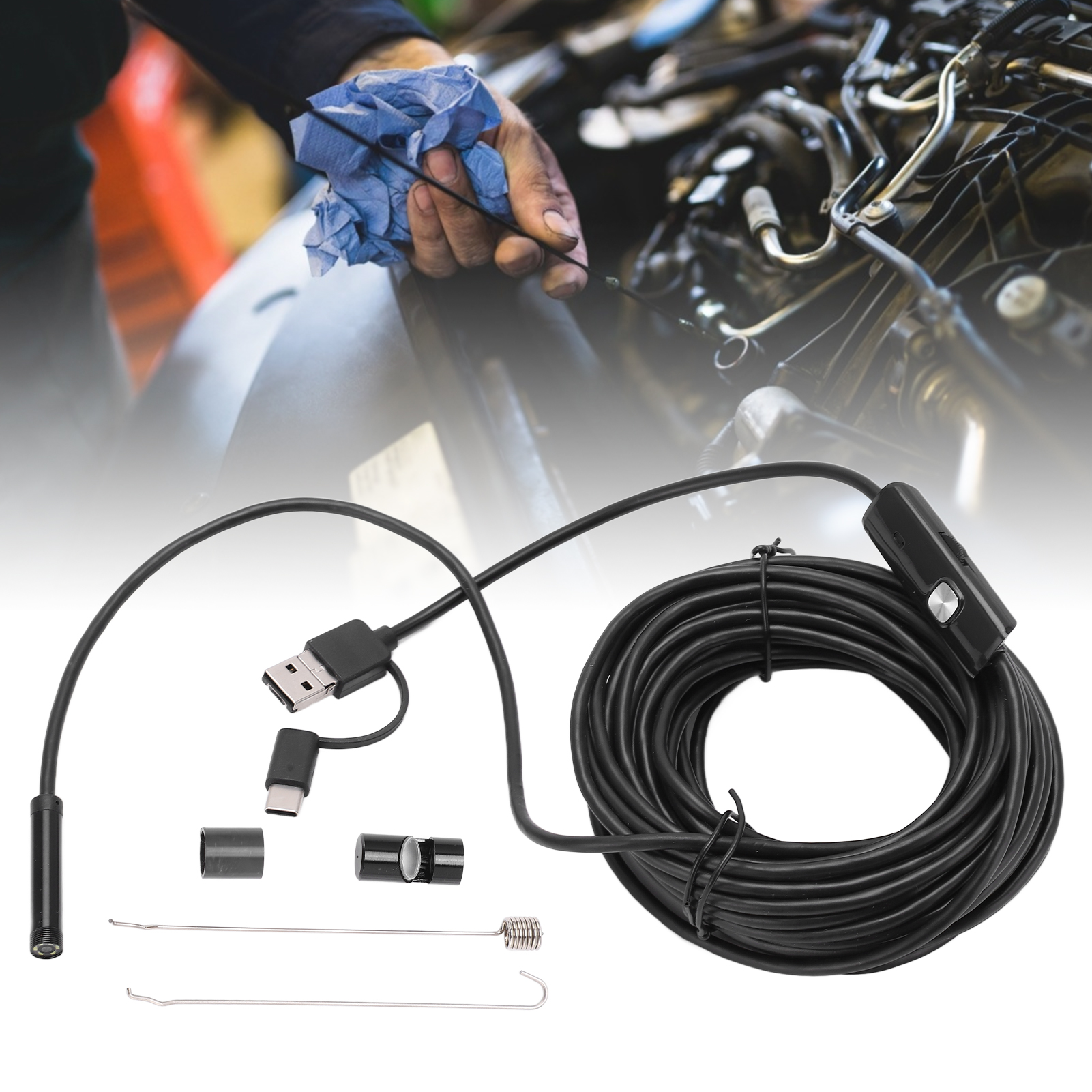 An100-7 Industrie-endoskop Mit 7,0 Mm Flexiblem Kabel, 3-in-1-hd-endoskop, Android-kompatibles Rohrendoskop, 2 M Lange Inspektionsleitung Für Die Automobilindustrie