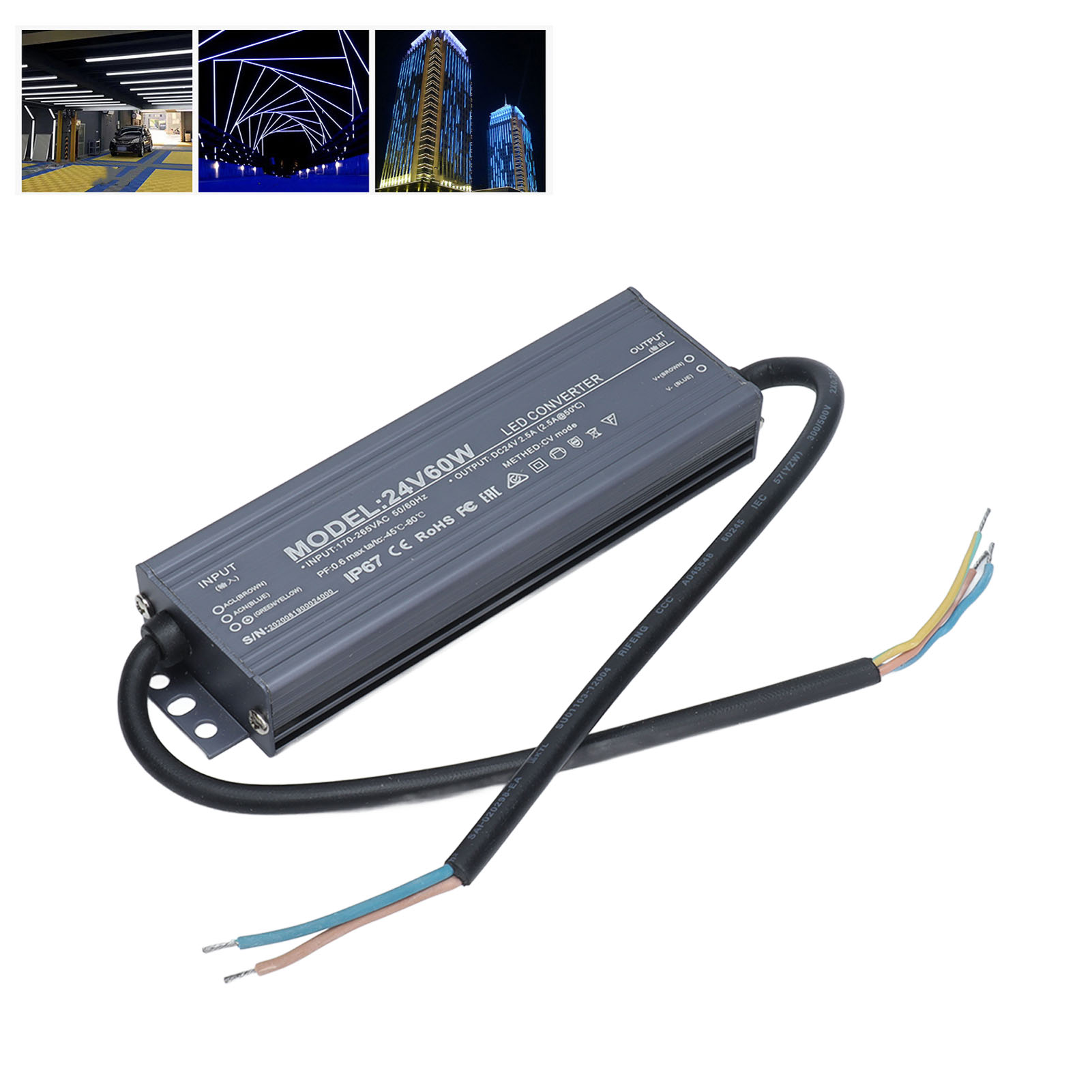 Ip67 Wasserdichtes Netzteil Für Konstantspannungs-leds, 60 W, Ac 170–265 V/24 V