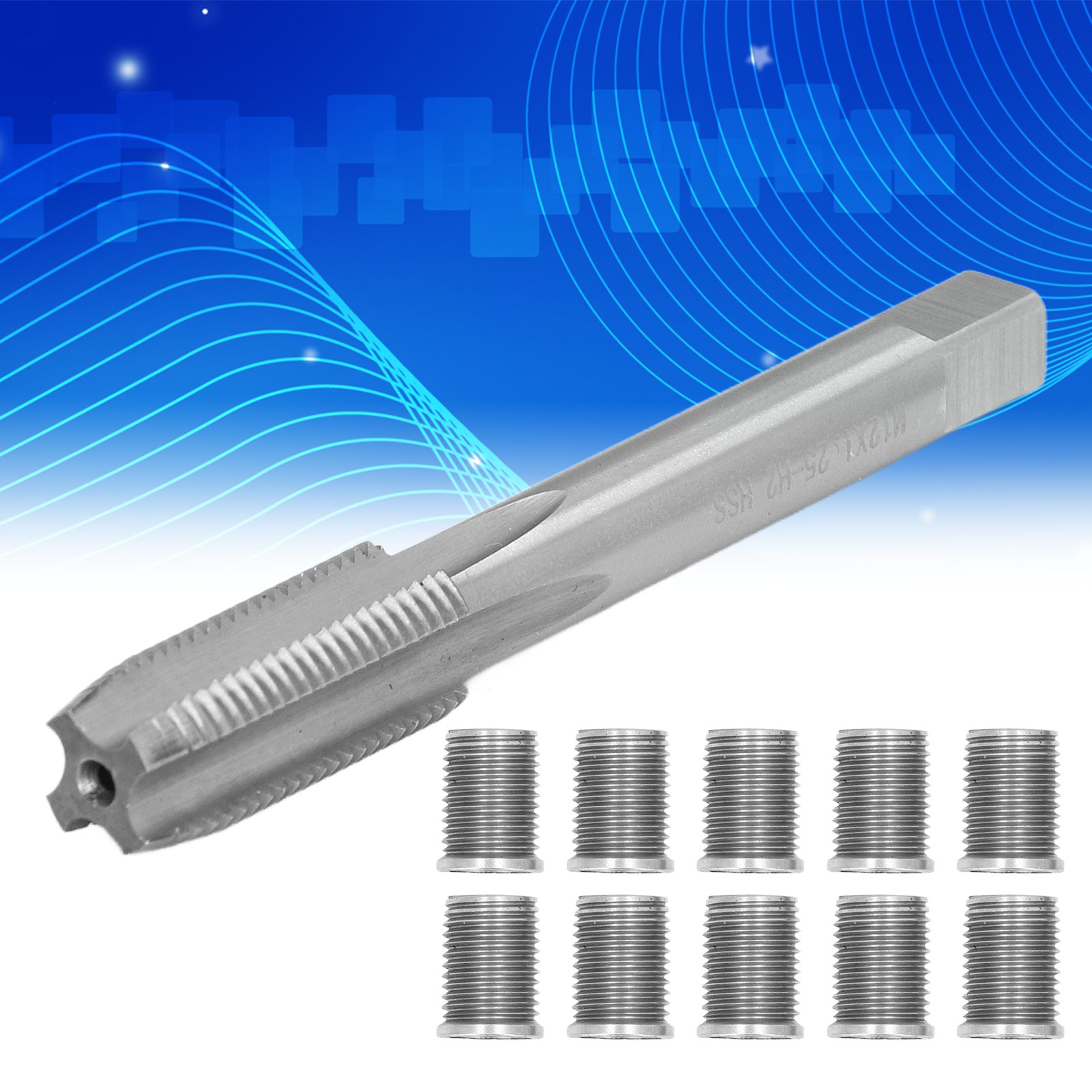 Reparatursatz Für Zündkerzengewinde Bei Benzinmotoren, Bestehend Aus Einer M10x1,25 Schraube Und Einem M12x1,25 Gewindebohrer.