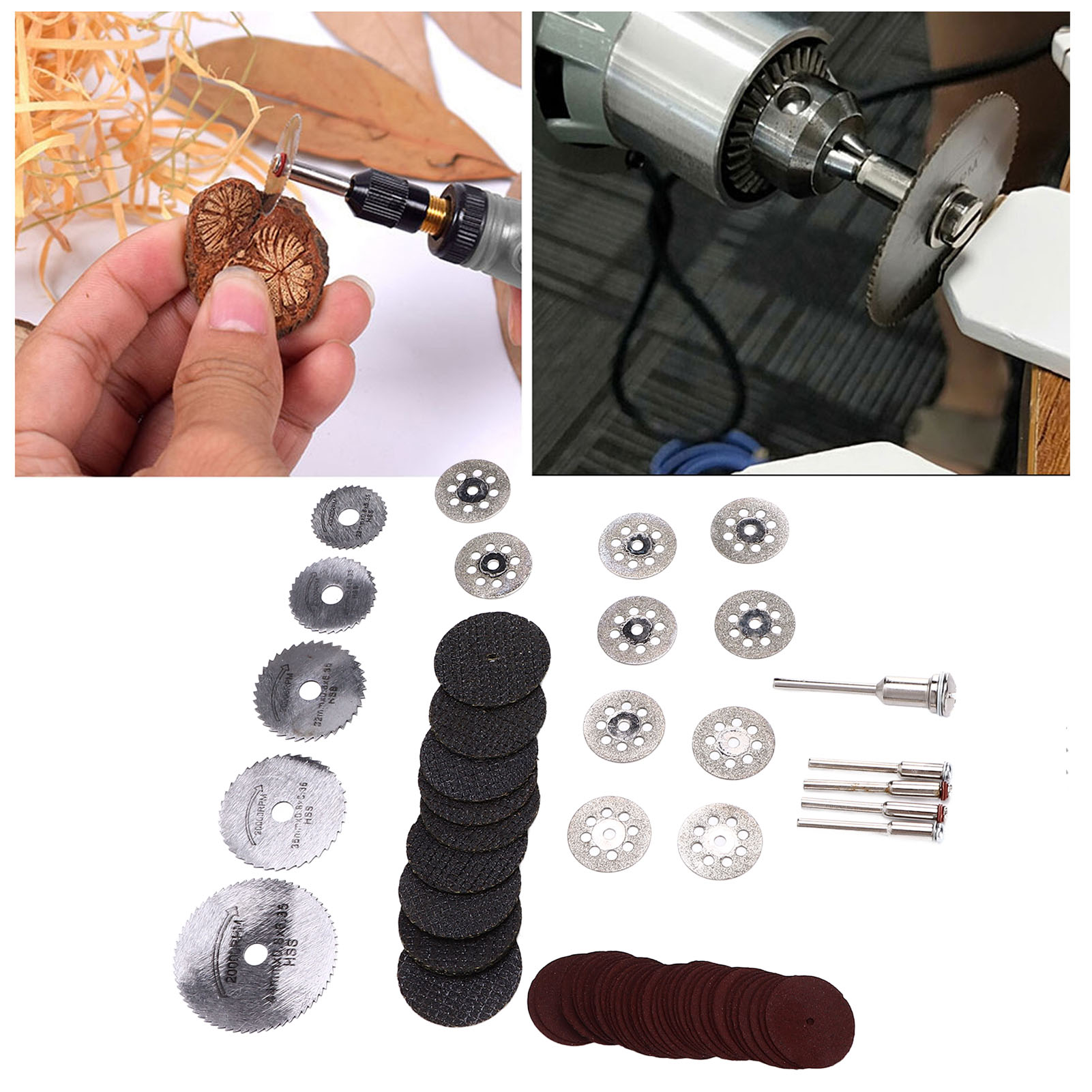 Set Mit 60 Sägeblättern, Diamanttrennscheiben, Schleifscheiben, Doppelgewebetrennscheiben, Mini-sägeblättern
