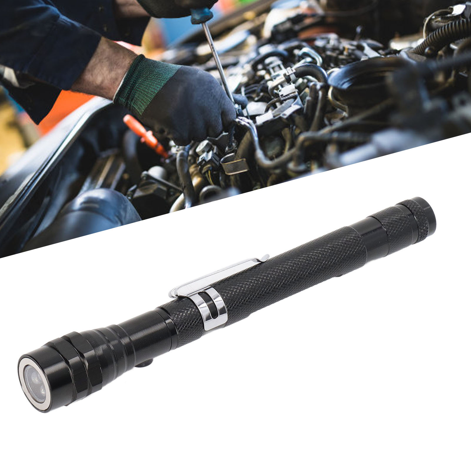 Ausziehbarer Magnetstab Mit Licht, Starker Magnetkraft, Werkzeug Zum Aufnehmen Für Reparaturen Im Haushalt Und Am Auto, Flexibler Und Leuchtender Schwarzer Magnetstab.