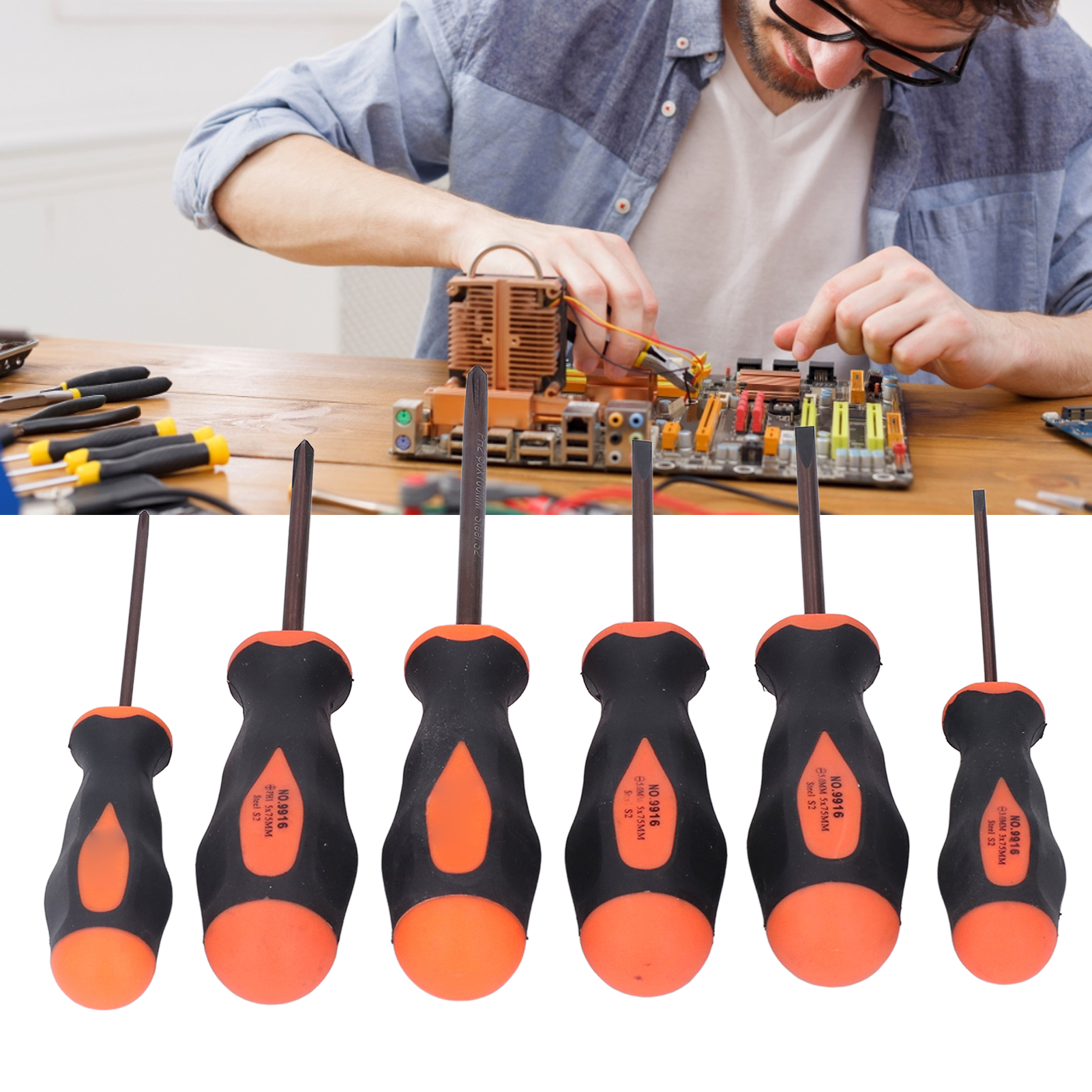 Set Mit 6 Präzisions-magnetschraubendrehern, Bestehend Aus 3 Schlitz- Und 3 Kreuzschlitzschraubendrehern. Professionelles Reparaturset Mit Aufbewahrungskoffer.