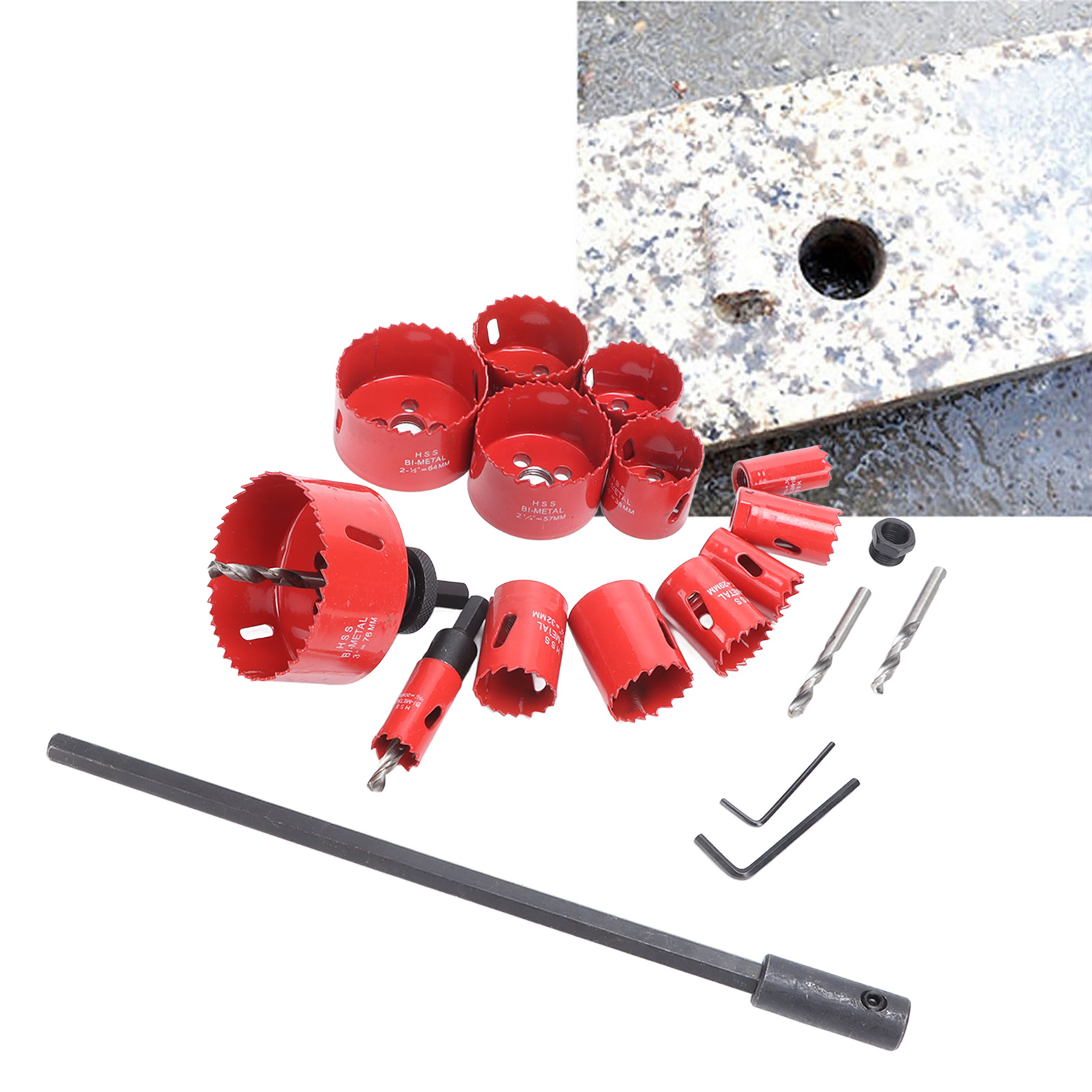21-teiliges Set Aus Rotem Metall, Bestehend Aus Lochsäge, Spiralbohrer Und Positionierbohrer