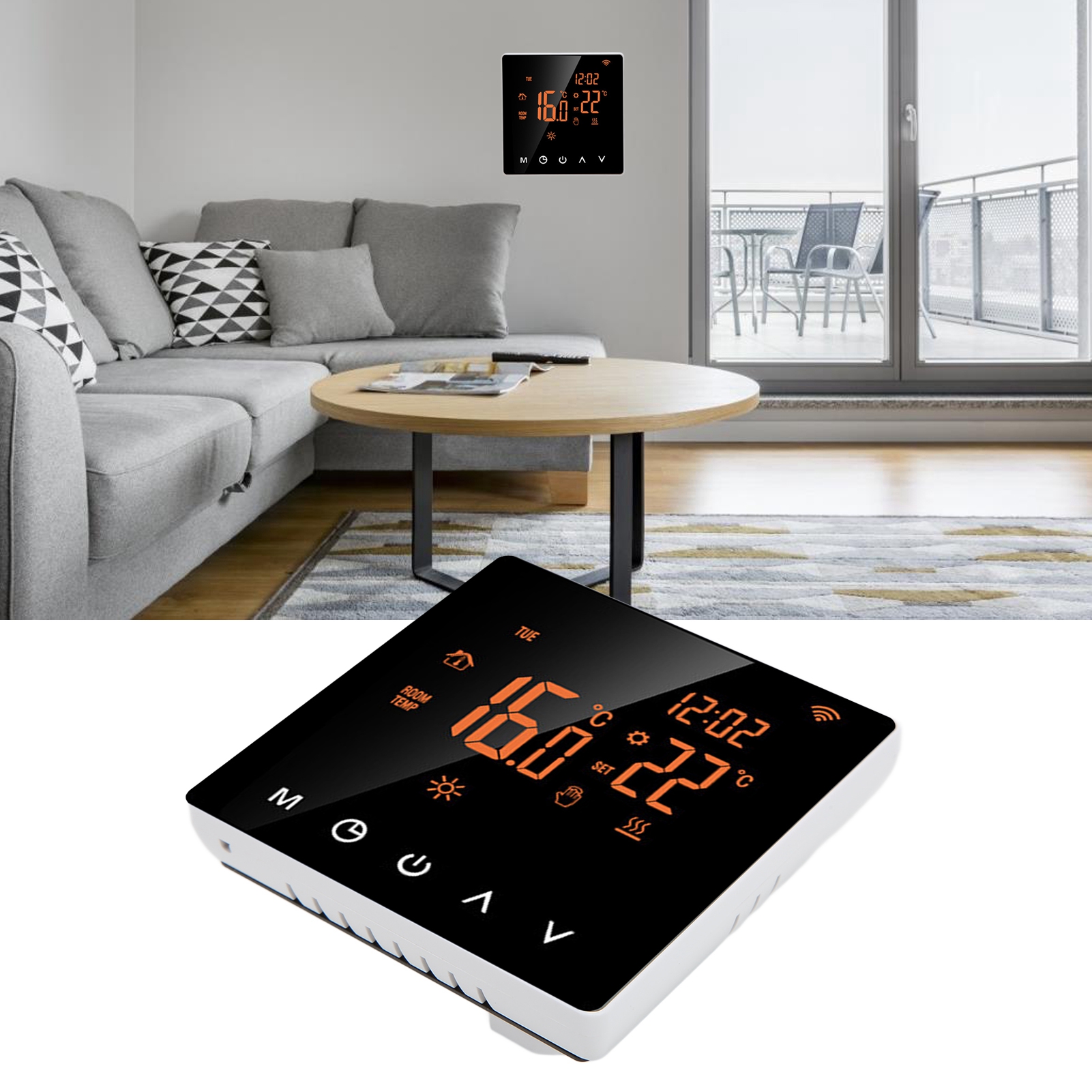 Me81h Wi-fi Smart-thermostat Mit Graffiti-lcd Für Wasserbasierte Fußbodenheizung, Wandmontierte Heizkessel Und Elektrische Fußbodenheizung (ac230v, Orange Rückseite, Weiße Taste, 3a)