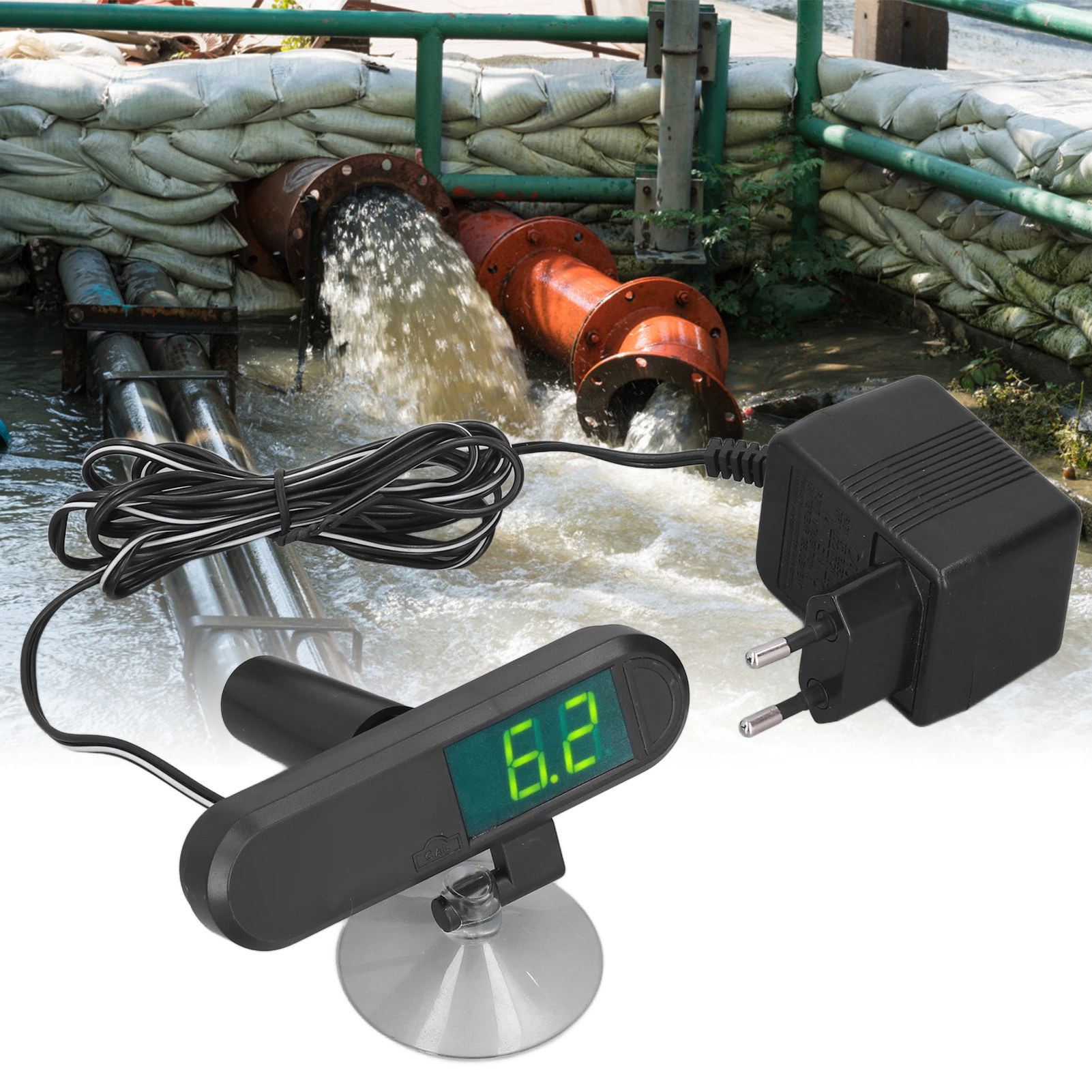 Das Aquarium-ph-meter Ph-025w Wird Mit Einem Saugnapf Zur Messung Des Ph-werts Von Wasser Geliefert. Es Handelt Sich Um Ein 230-v-ph-meter, Das Den Europäischen Normen Entspricht.