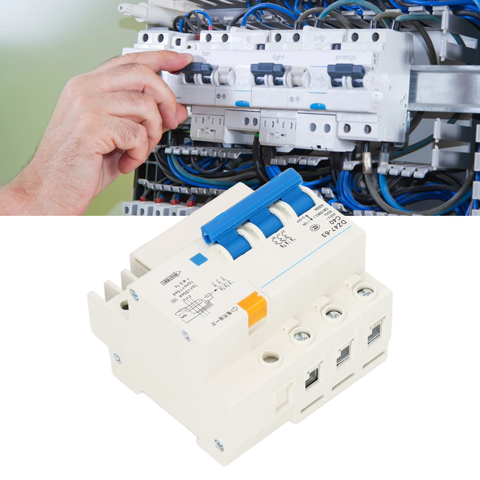 Miniatur-drehstrom-leistungsschalter Dz47le-63 C40 400 V 40 A, Din-schienenmontage, 6000 A Schaltleistung