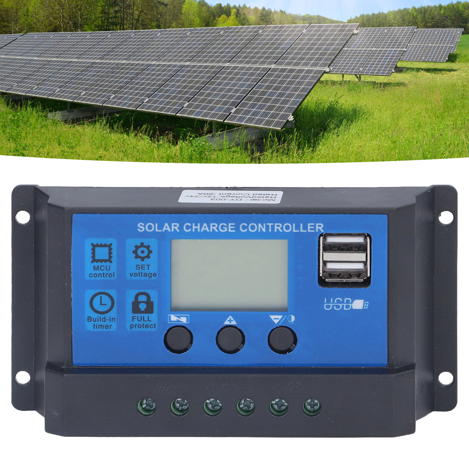 20a Lcd-solarregler, 12v/24v Automatischer Solarenergie-erkennungsregler, Mit Zwei 5v Smart-usb-anschlüssen.