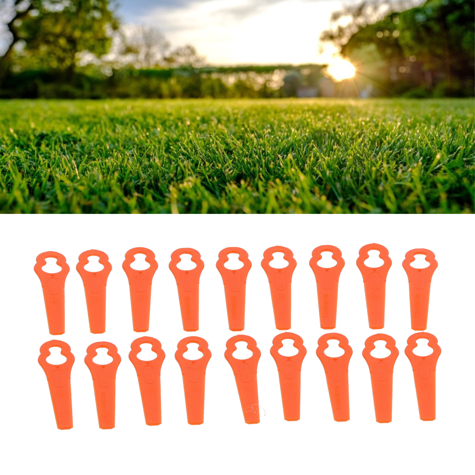 100 Orangefarbene Kunststoff-rasenmähermesser Für Garten, Rasen Und Sträucher, Kürbisförmig, L83, Lochdurchmesser 12 X 7 Mm