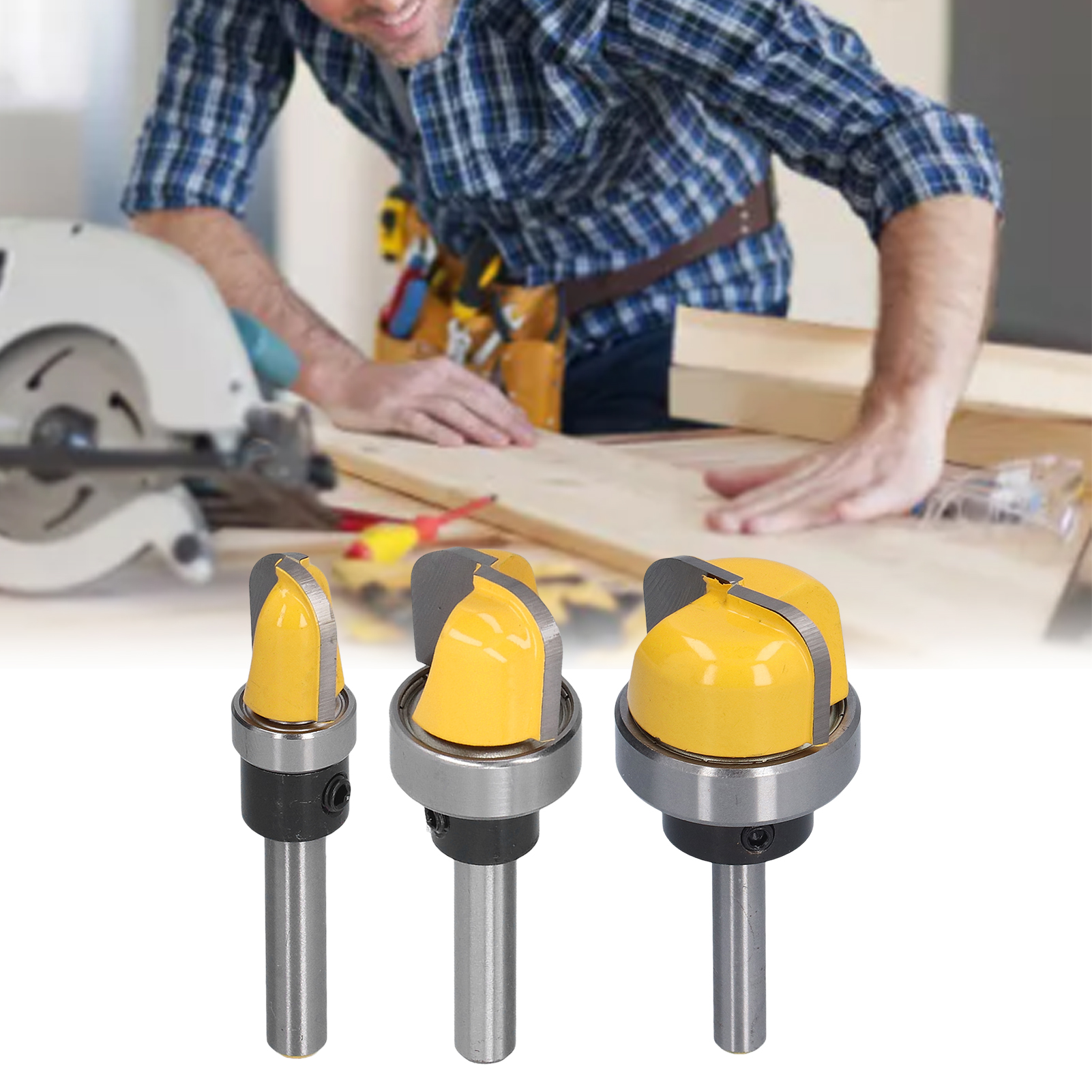 Holzfräser-set Mit 6,35 Mm (1/4 Zoll) Schaft Zum Fräsen Von Eimern Und Tabletts, Mit Kugellager Und 28,6 Mm (1-1/8 Zoll), 19 Mm (3/4 Zoll) Und 12,7 Mm (1/2 Zoll) Tiefen Rundbodenfräsern.