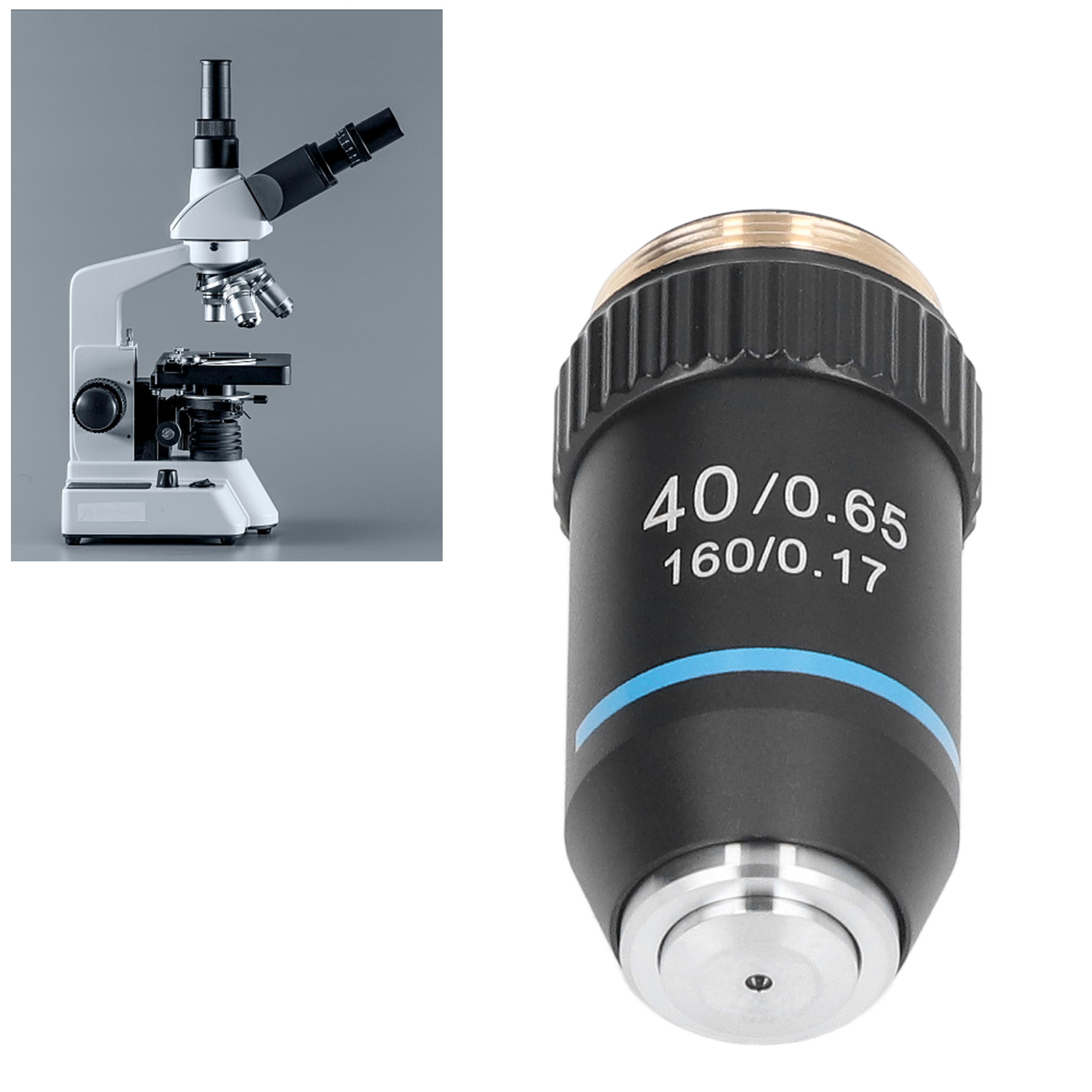 Hochleistungs-mikroskopobjektiv 40x, 195 Schwarzes Achromatisches Objektiv, 20,2 Mm Gewinde Am Objektiv, Standard-rms-größe Für Mikroskopobjektive.