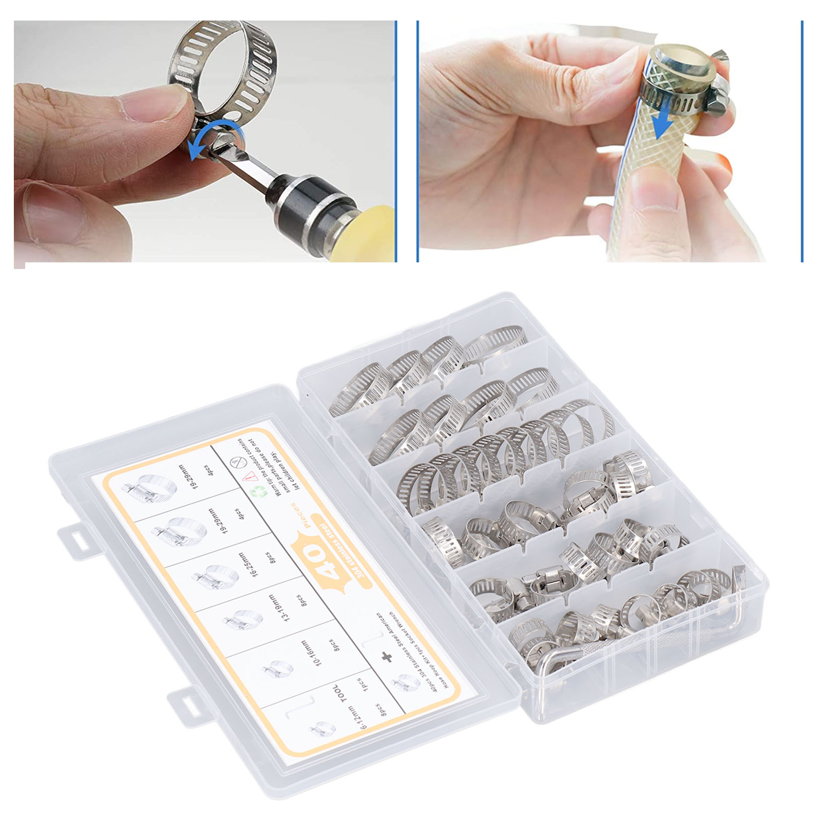 40-teiliges Schlauchschellen-set, 1/4 Zoll Bis 1-1/8 Zoll 304 Edelstahl-schneckengetriebe-schlauchschellen Für Schläuche, Ladeluftkühler, Rohre, Leitungen Und Kraftstoffleitungen.