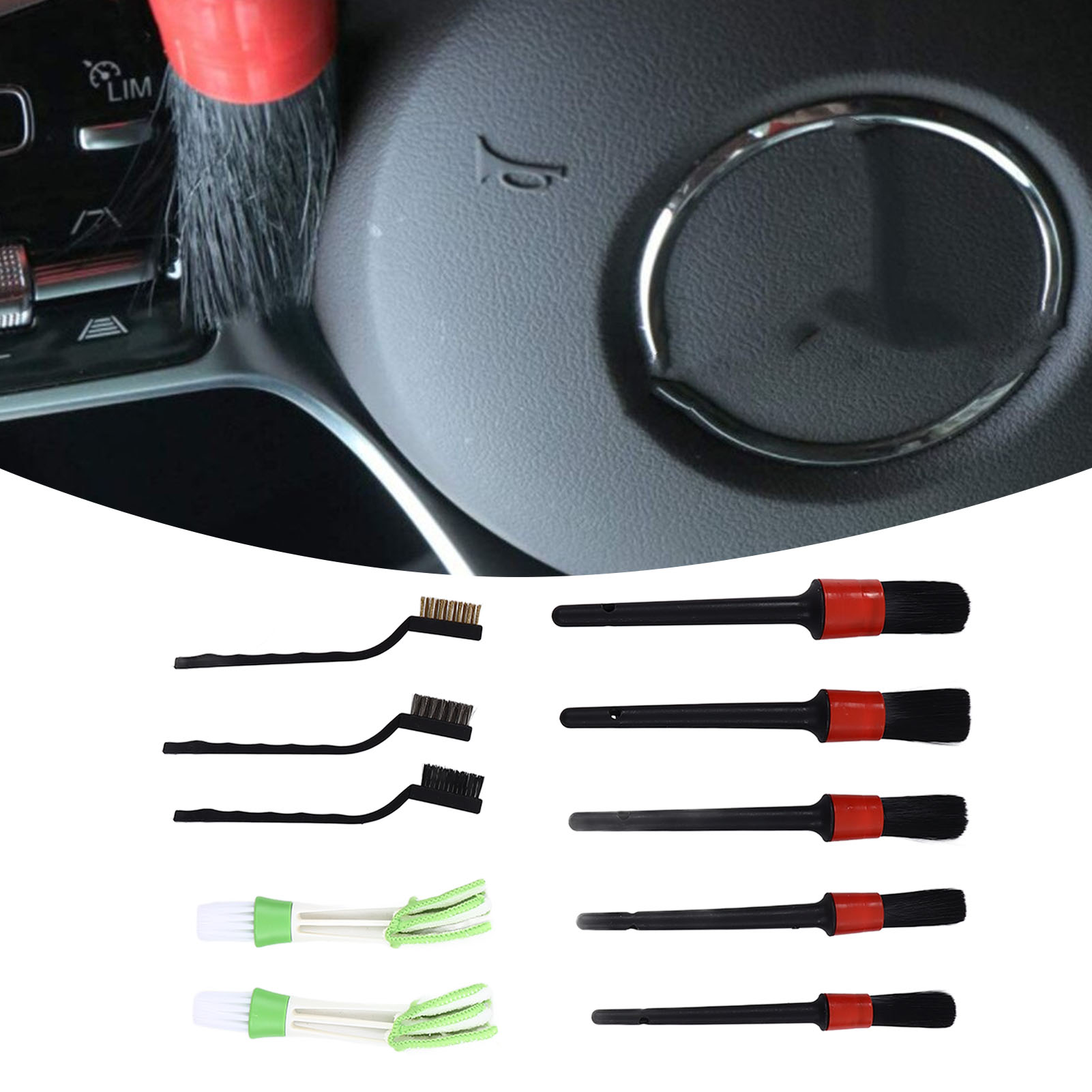 10-teiliges Autoreinigungsset Zur Reinigung Von Felgen, Innenraum, Außenbereich Und Leder.