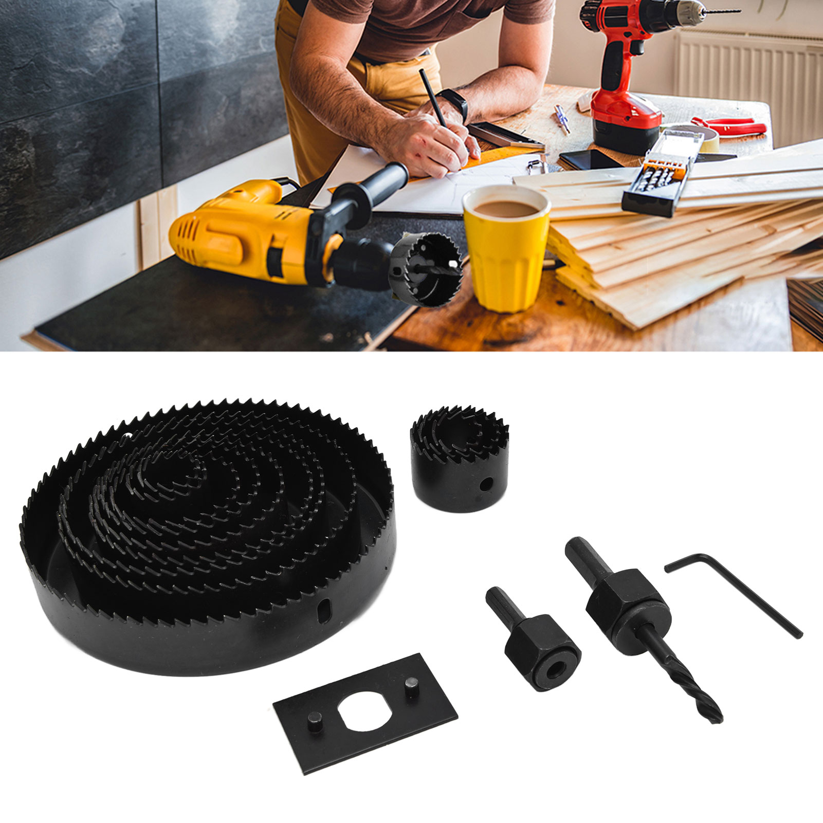 Set Mit 16 Rundlochsägen Von 19 Bis 127 Mm, Geeignet Zum Bohren Von Löchern In Kork, Pvc-platten Und Kunststoffplatten.