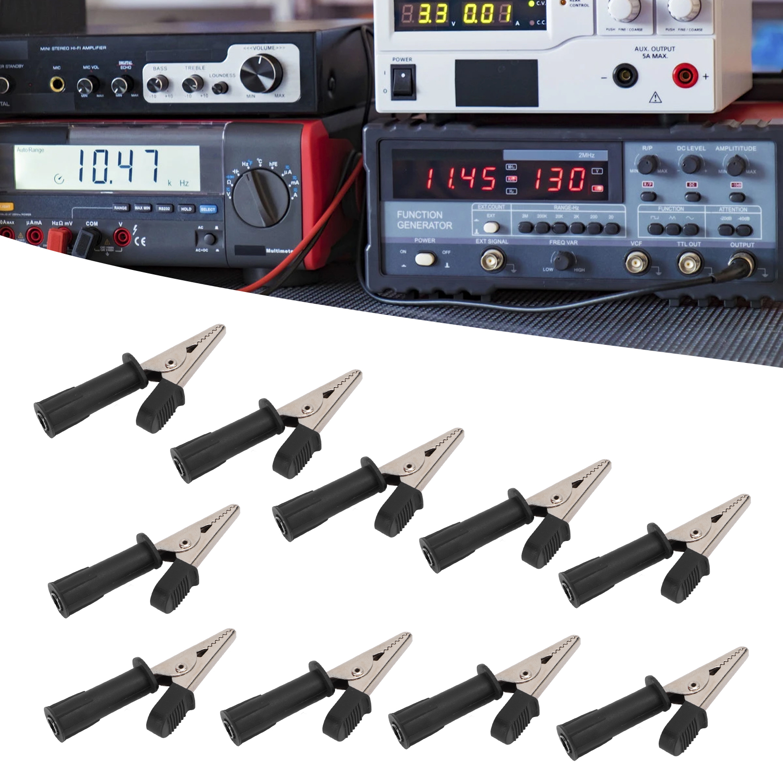 J.60045 5mm Offene Krokodilklemme Aus Vollkupfer Für Leistungsprüfungen, Verkauft In 10er-packungen (schwarz).