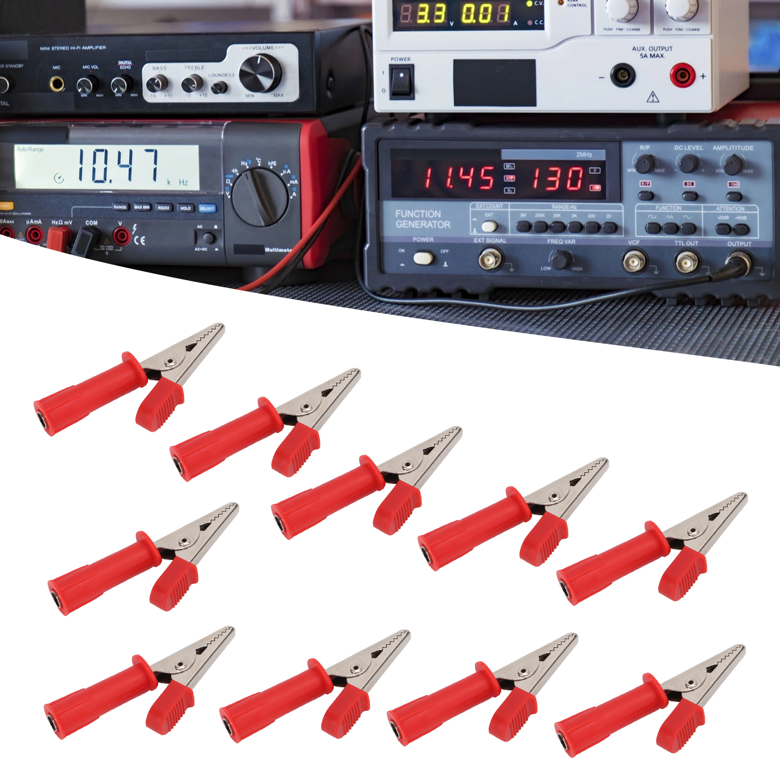 J.60045 5mm Offene Krokodilklemme Aus Vollkupfer Für Leistungsprüfungen, Verkauft In 10er-packungen (rot).