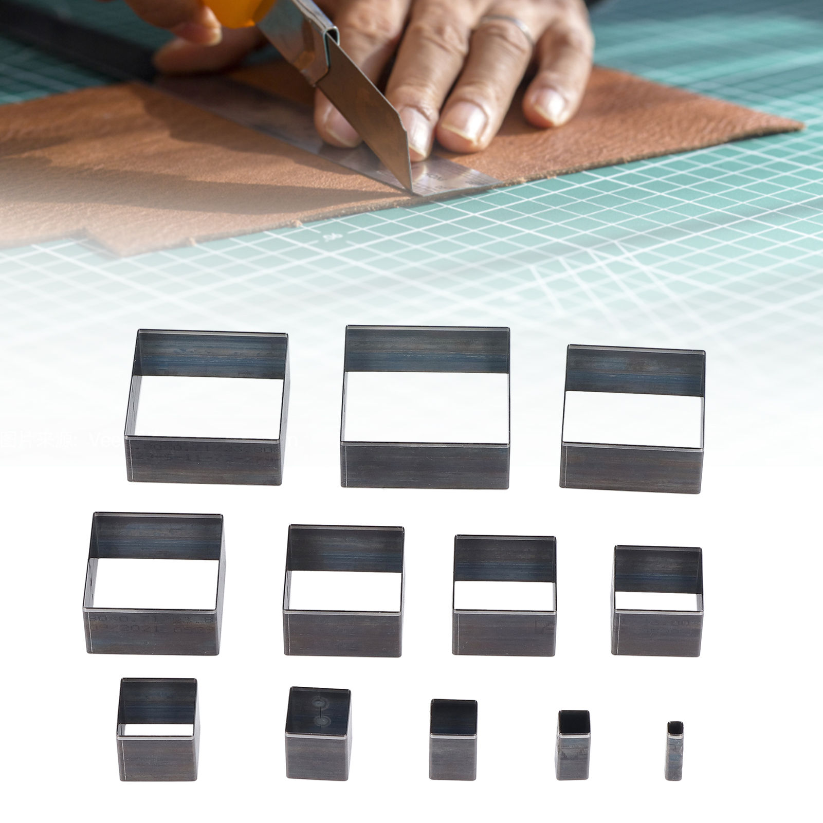 Handgestanzte Quadratische Stanzformen, 12-teilig, Stanzformensatz Für Leder 5-60 Mm, Quadratische Handgestanzte Stanzformen