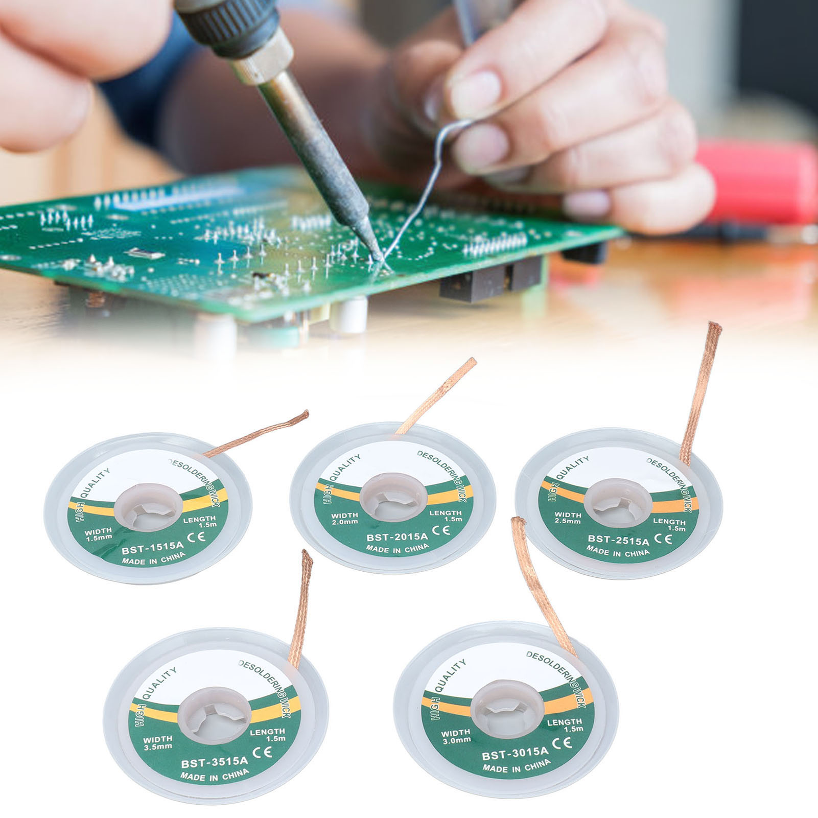 Fünfteiliges Set, No-clean-entlötdraht, 1,5 Bis 3,5 Mm, Geringe Rückstandsbildung, 1,5 M Hochfestes Kabel, Entlötband.