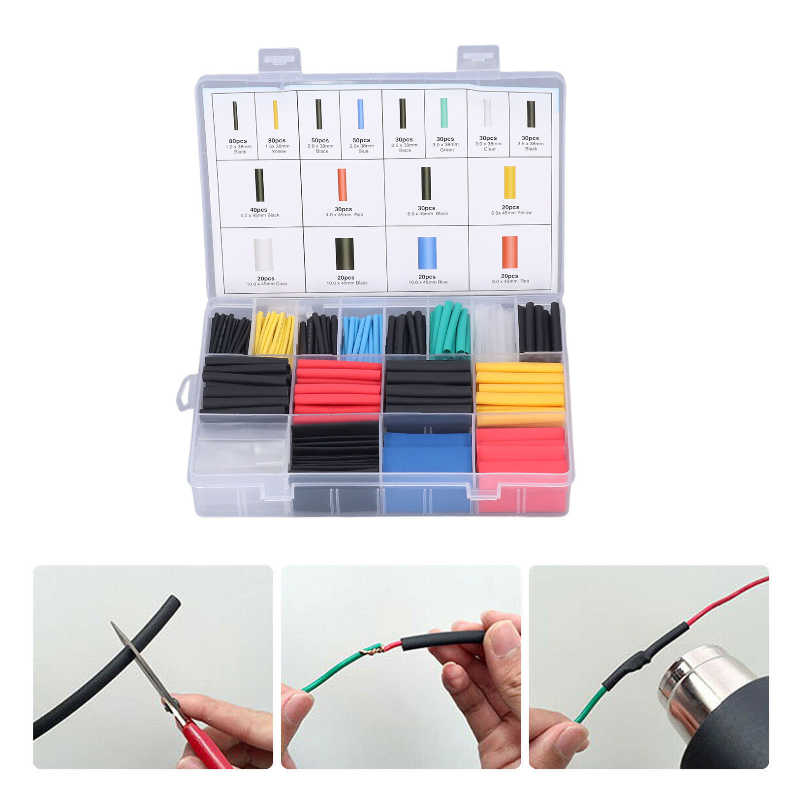 Set Mit 580 Wärmeschrumpfenden Isolierschläuchen Für Heimwerkerarbeiten Im Bereich Der Elektroinstallation, Zum Schutz Von Drähten Und Kabeln.
