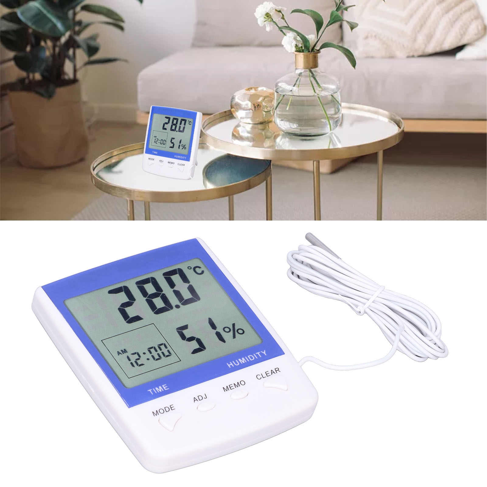 Uyigao Cth608a Großdisplay-thermometer Und Hygrometer Für Den Innenbereich Mit Sonde, Hochpräzise Elektronische Anzeige Und Messung Von Temperatur Und Luftfeuchtigkeit