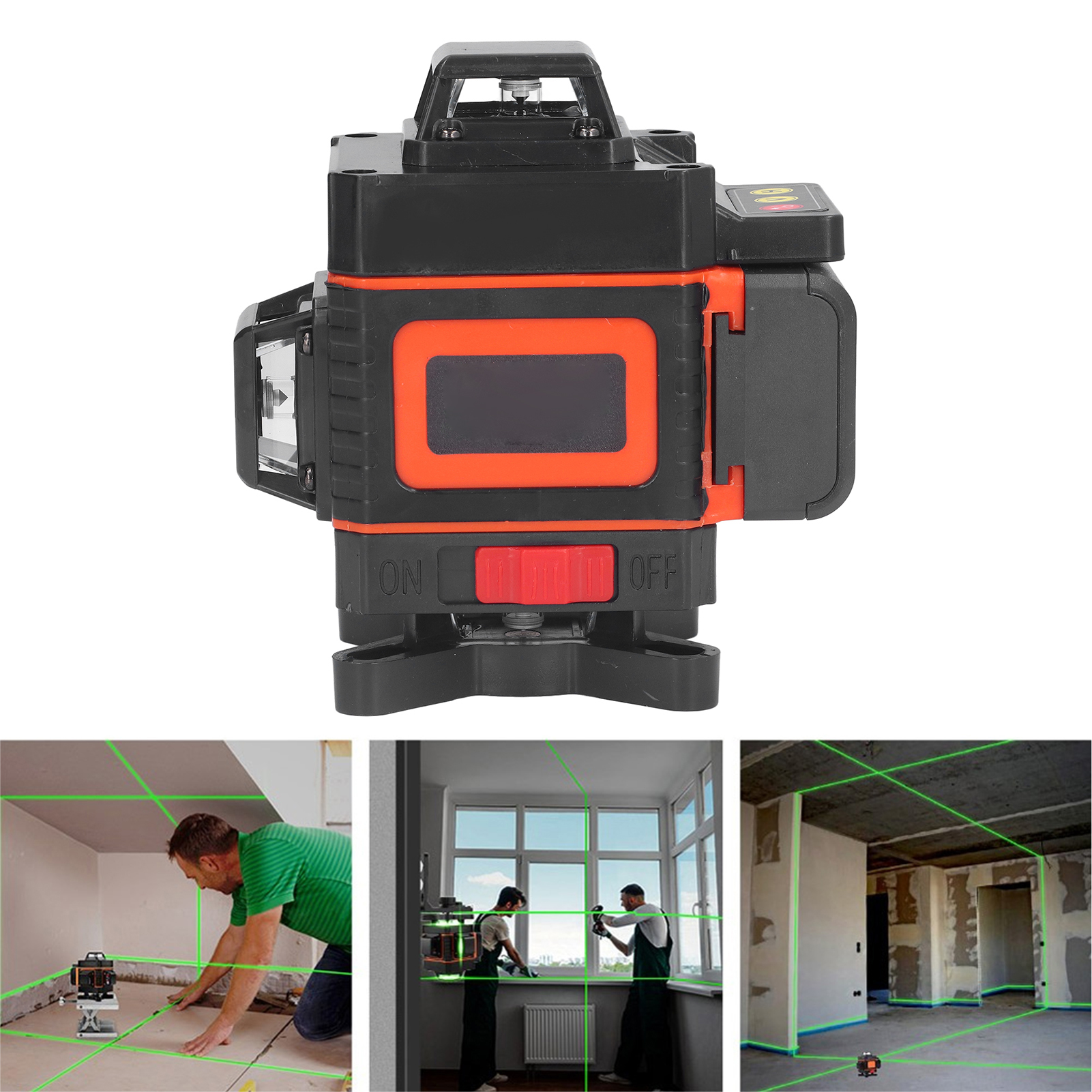 4d-grünlicht-wasserwaage Mit 16 Linien, Automatische Hochpräzise Linienverfolgung, Fliesenverlegegerät Für Boden Und Wand Mit Digitalanzeige, 110-240 V, Europäischer Standard Orange.