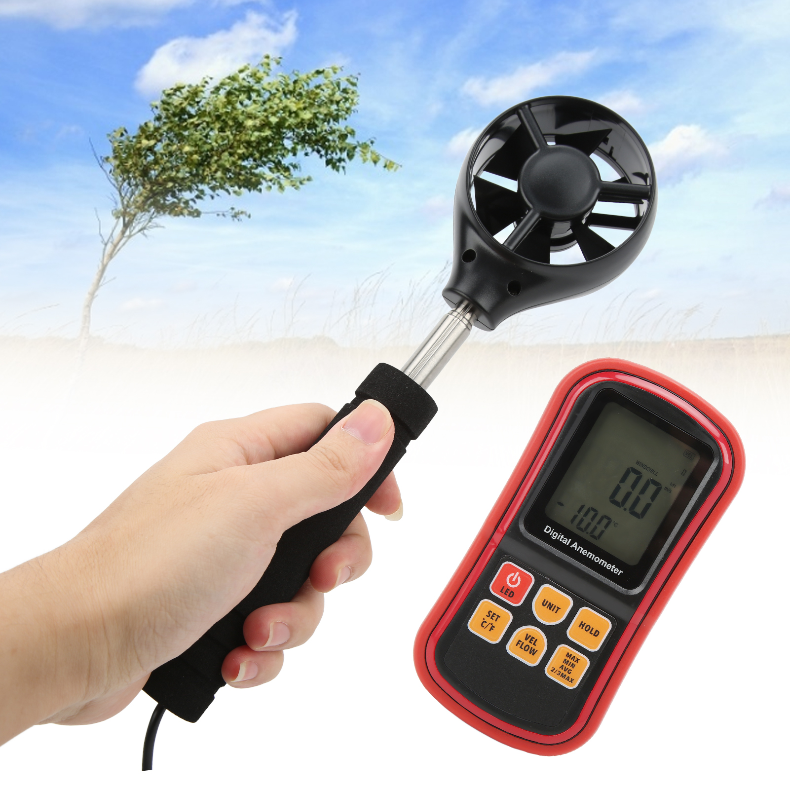 8909 Hochpräzises Windgeschwindigkeits- Und Luftstrommessgerät, Digitales Anemometer, Handanemometer