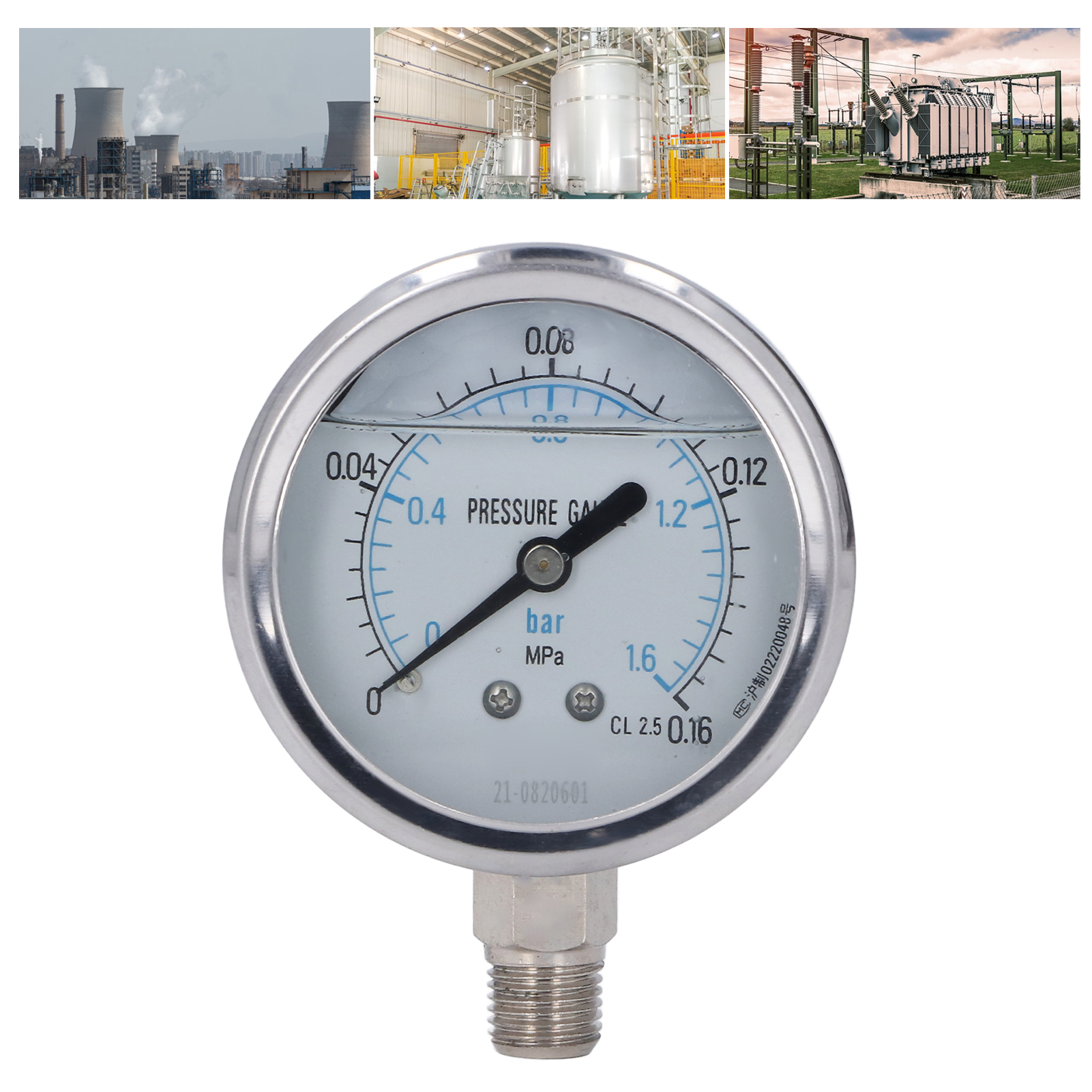 Stoßfestes Manometer Aus Edelstahl Für Öl, Wasser, Industrie/haushalt, Stoßfestes Radialmanometer, Vakuummanometer (00,16 Mpa)