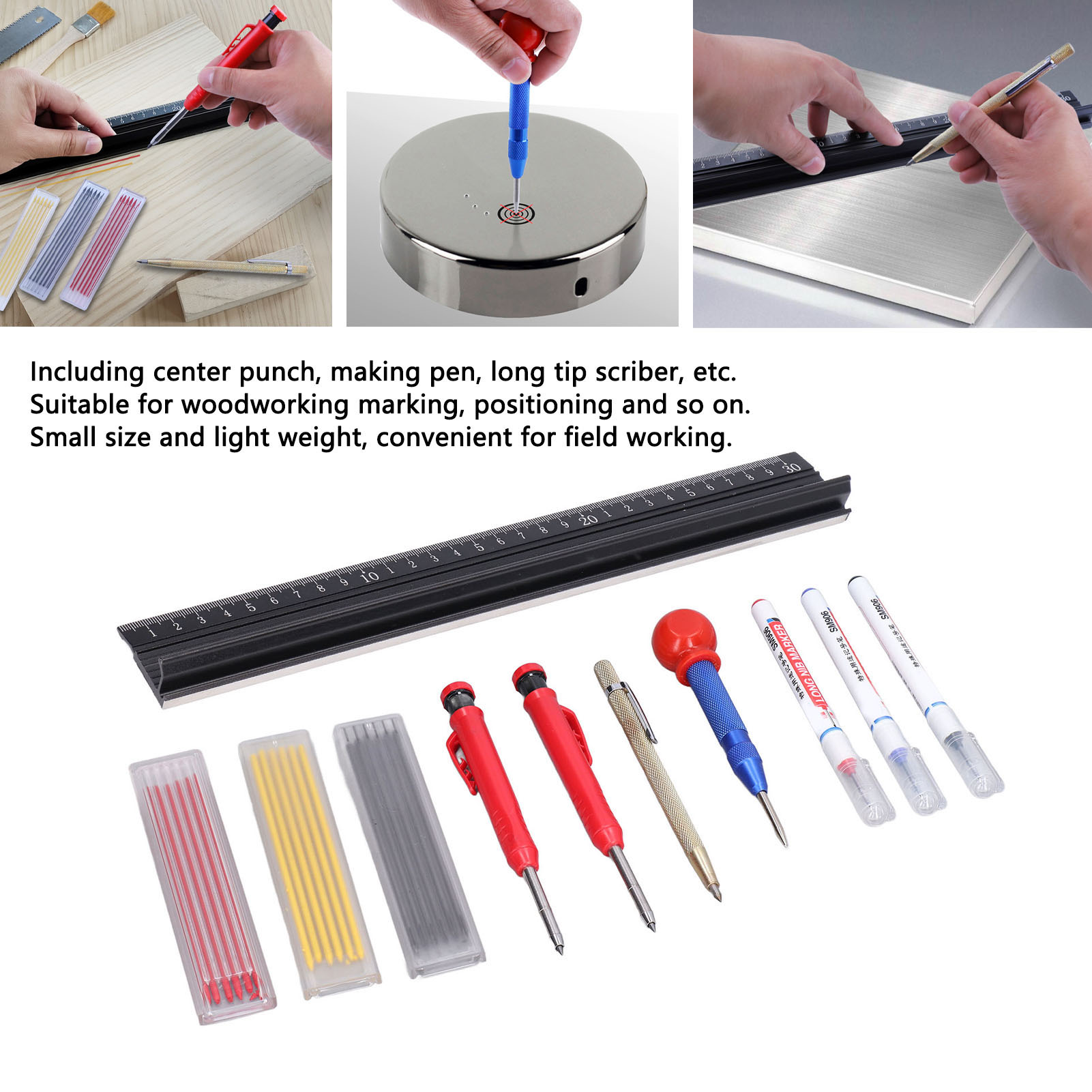 Set Aus Filzstiften Mit Zentrierdorn Für Tiefe Löcher Und Nachfüllmine.