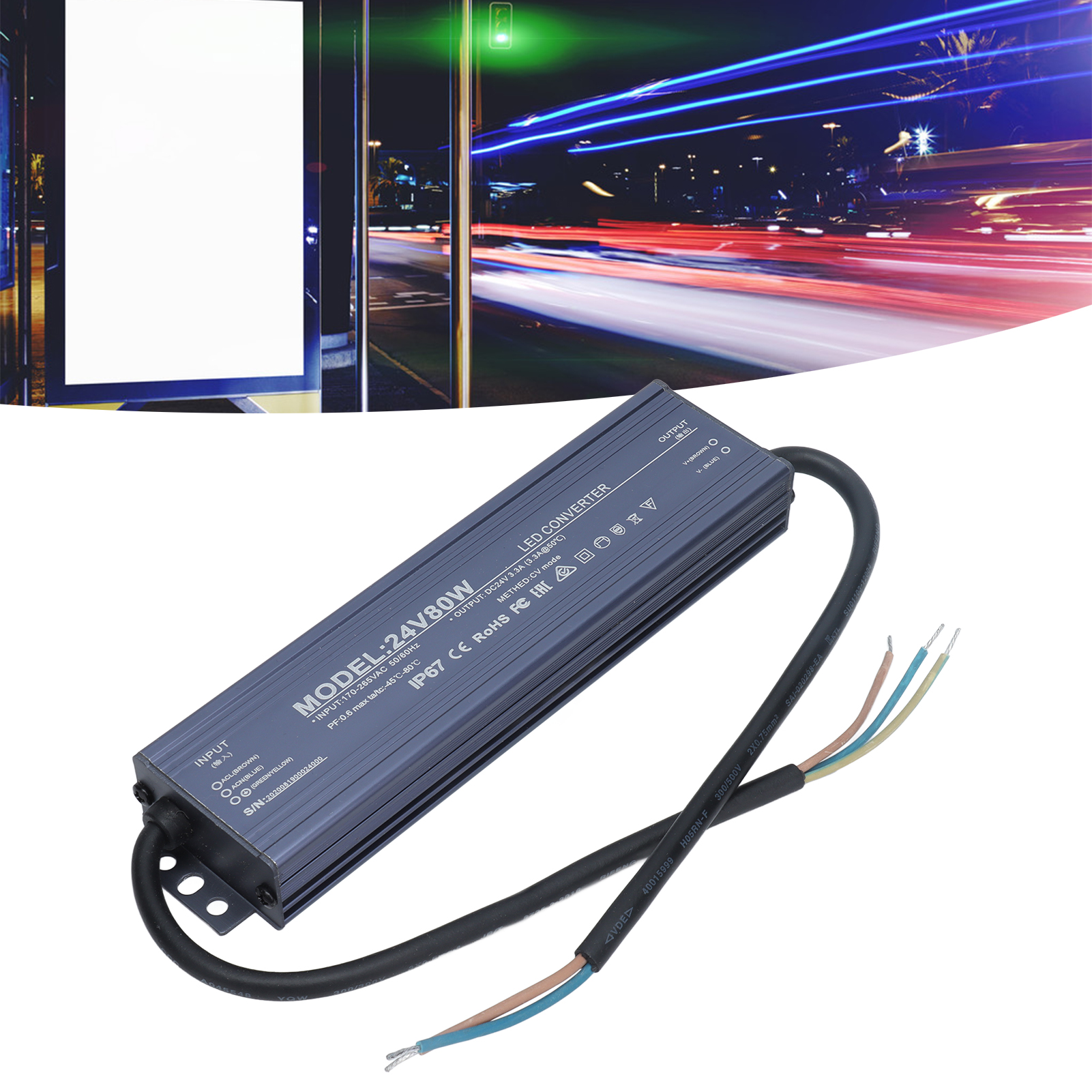 Ip67 Wasserdichtes Netzteil Für Konstantspannungs-leds, 80 W, Ac 170–265 V/24 V